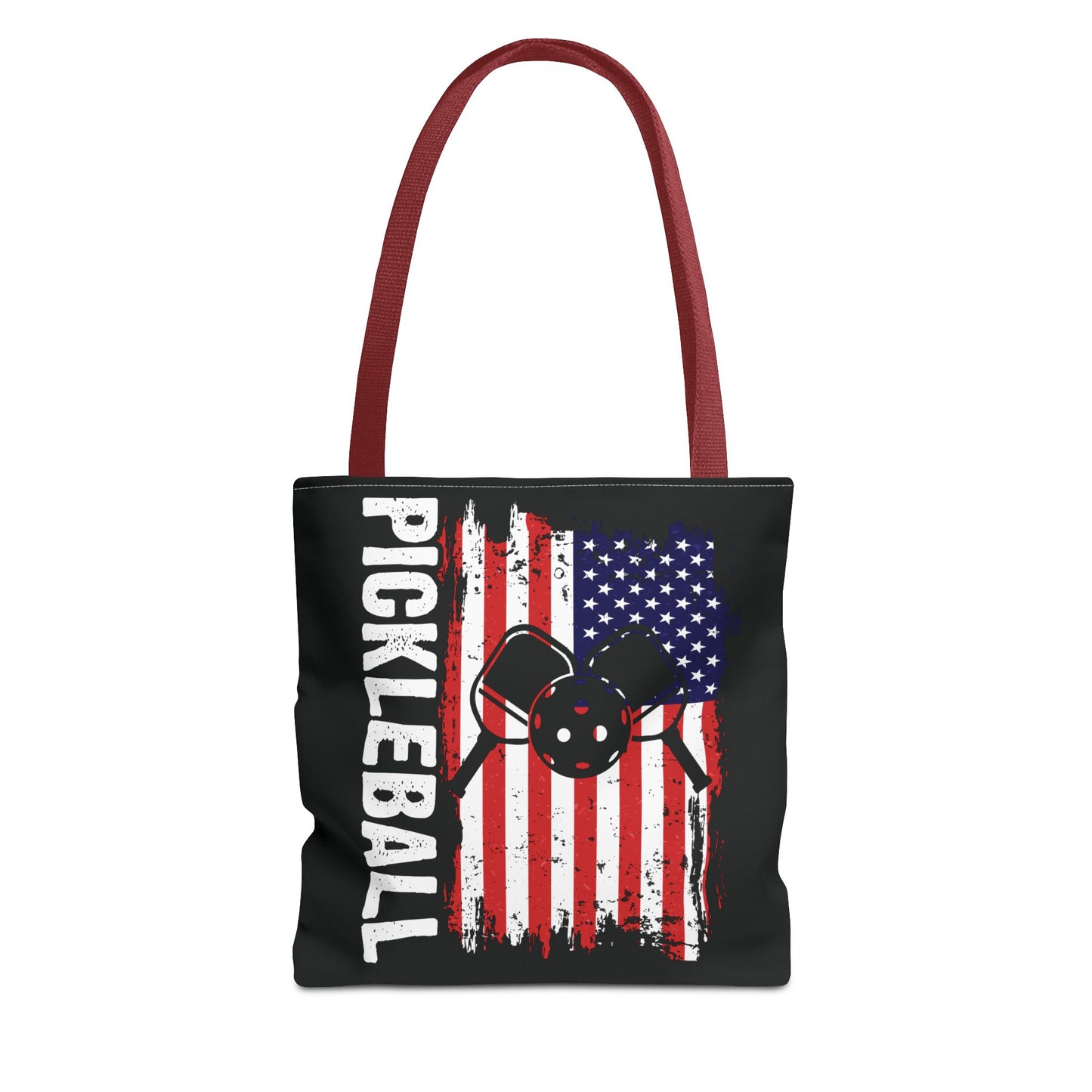 Pickleball Durable Tote Bag - Pickleball with American Flag Red