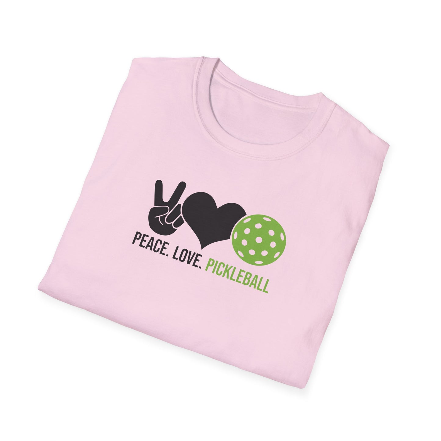 Women's Cheerful Pickleball T-shirt - Peace, Love, Pickleball