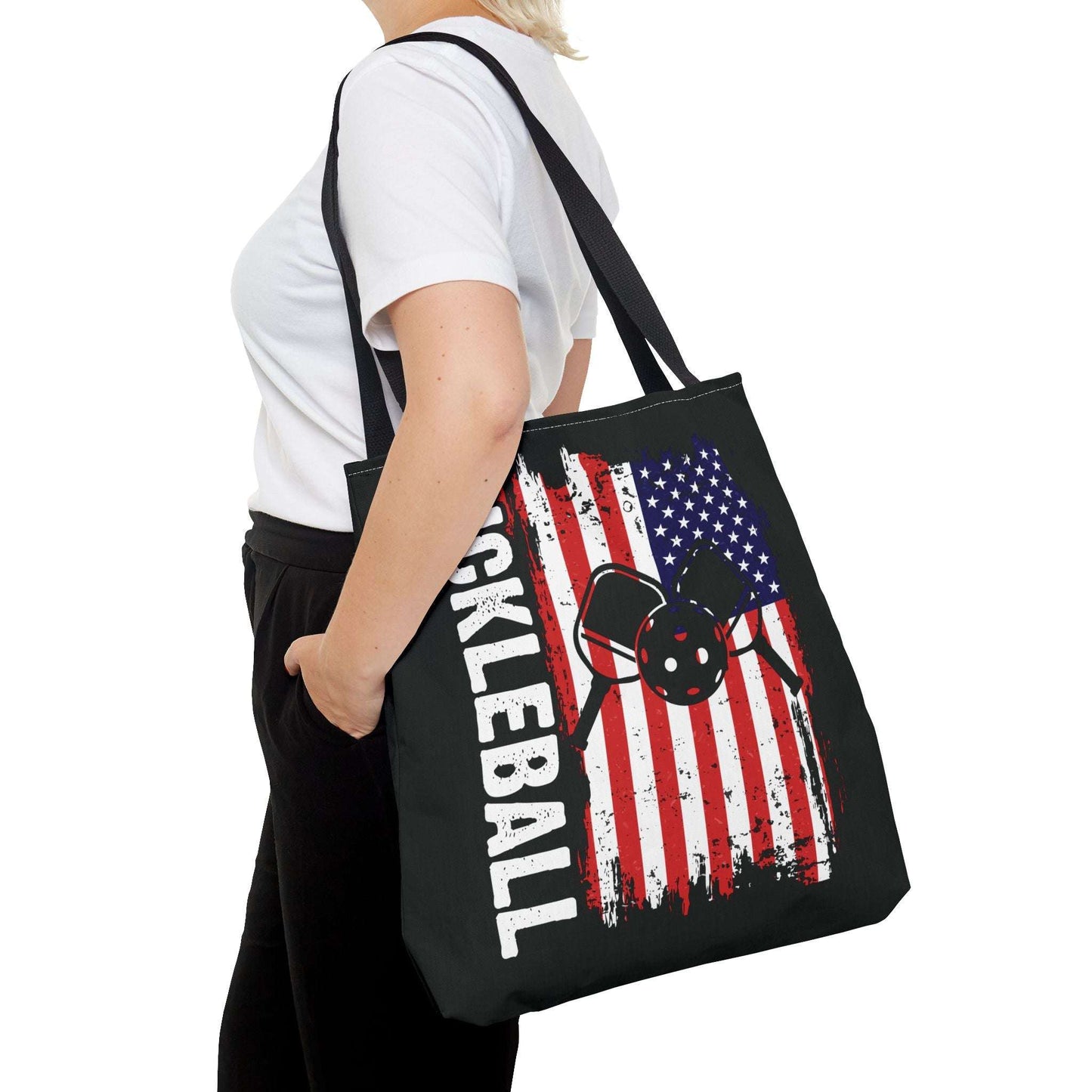 Pickleball Durable Tote Bag - Pickleball with American Flag