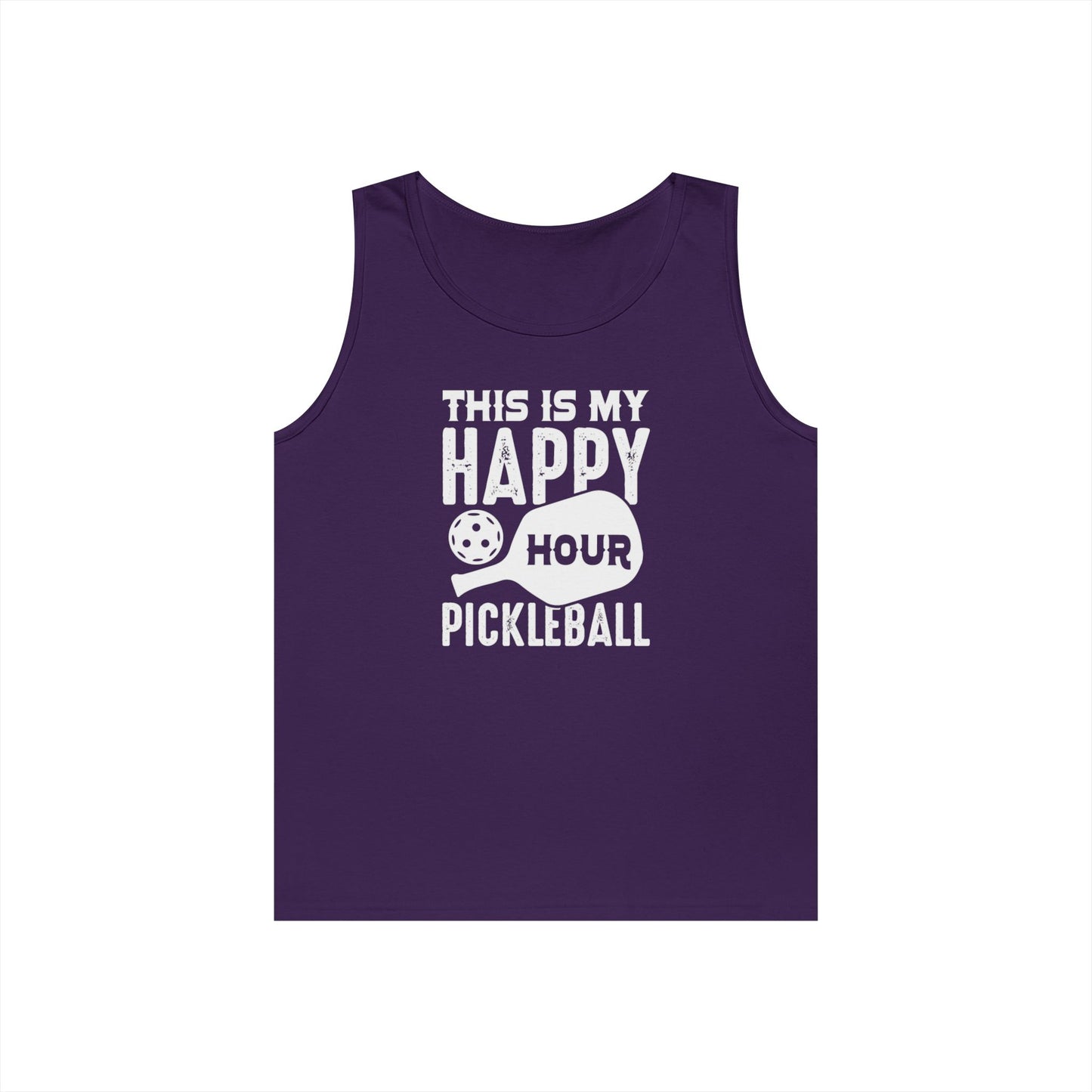 Women's Comfy Pickleball Tank Top - This Is My Happy Hour Pickleball Purple