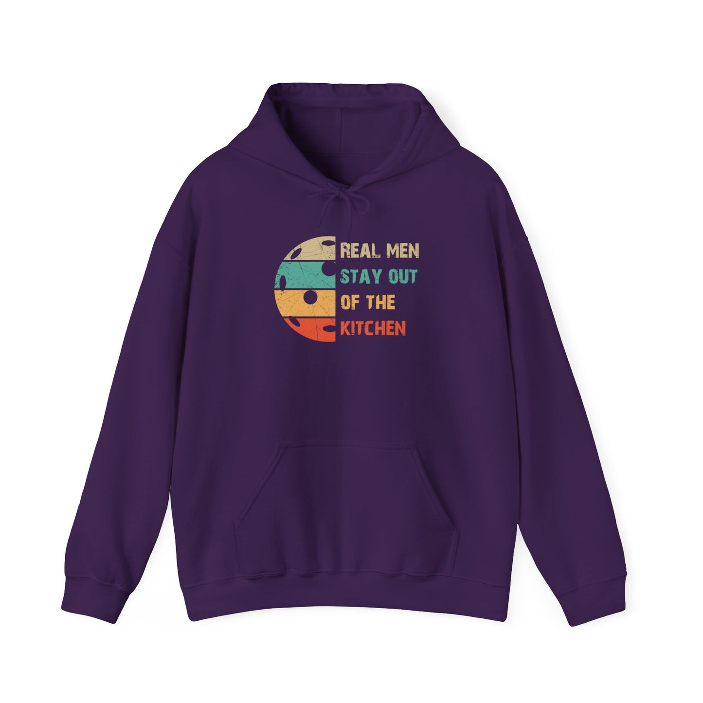 Men's Funny Pickleball Hoodie - Real Men Stay Out of the Kitchen Retro Purple