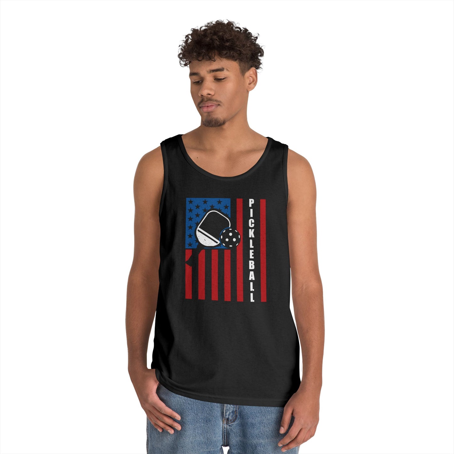 Men's Vibrant Pickleball Tank Top - Pickleball with American Flag