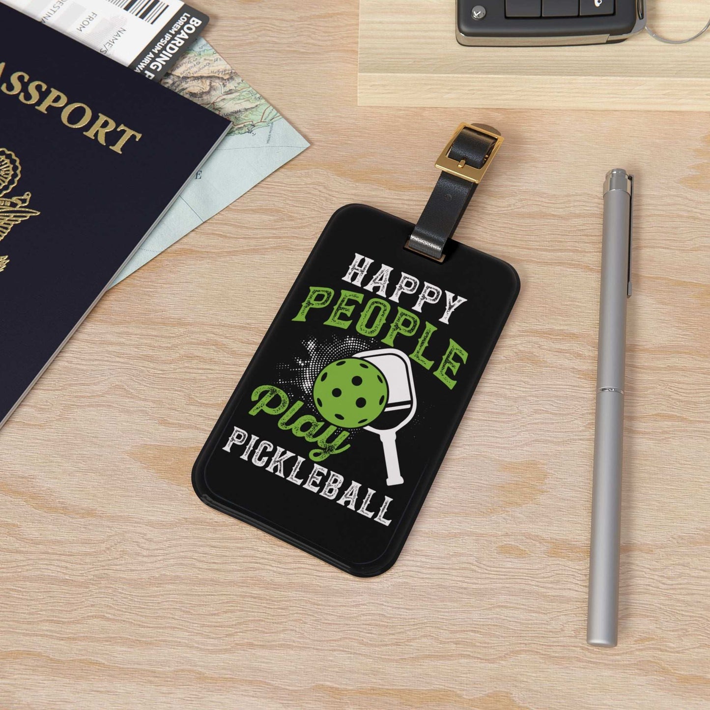 Pickleball Durable Luggage Tag - Happy People Play Pickleball