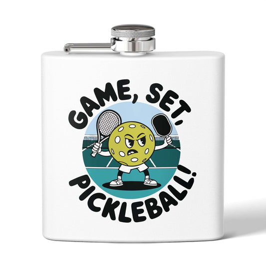 Pickleball Durable Flask - Game, Set, Pickleball White