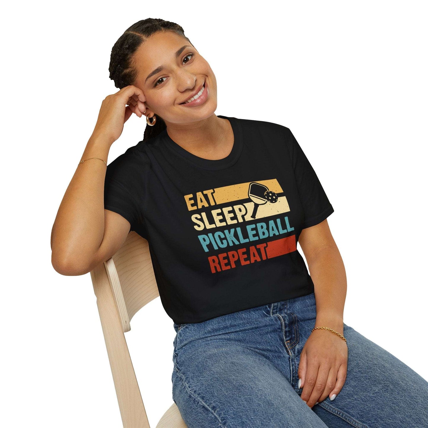 Women's Funny Pickleball T-Shirt - Eat Sleep Pickleball Repeat Retro