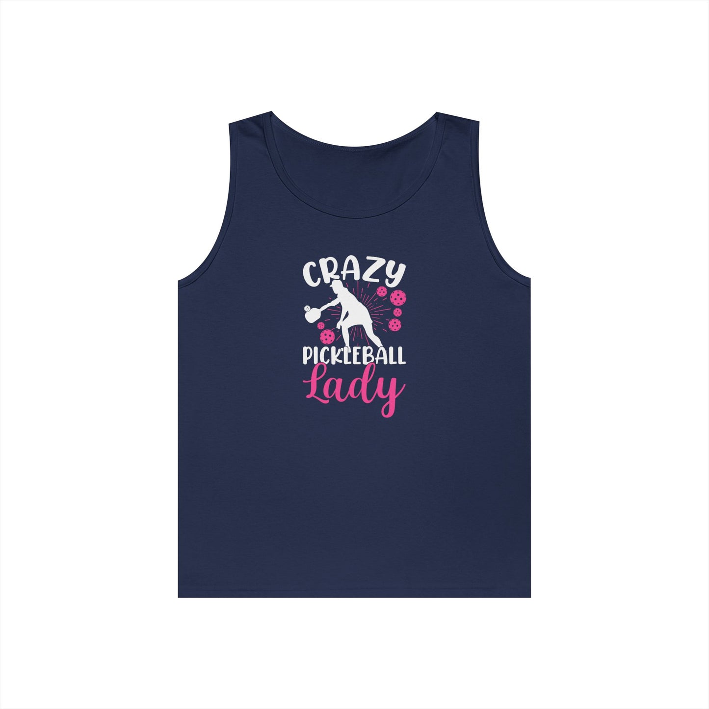 Women's Quirky Pickleball Tank Top - Crazy Pickleball Lady Navy