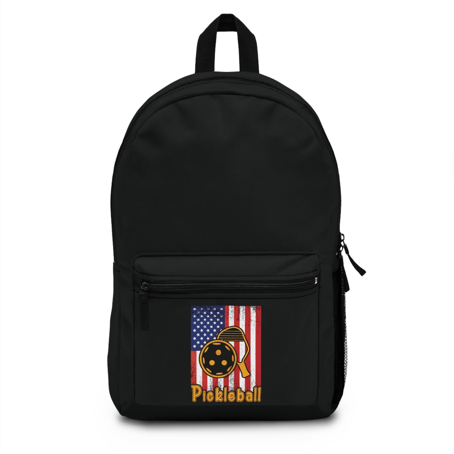 Pickleball Durable Backpack - American Flag with Pickleball Black