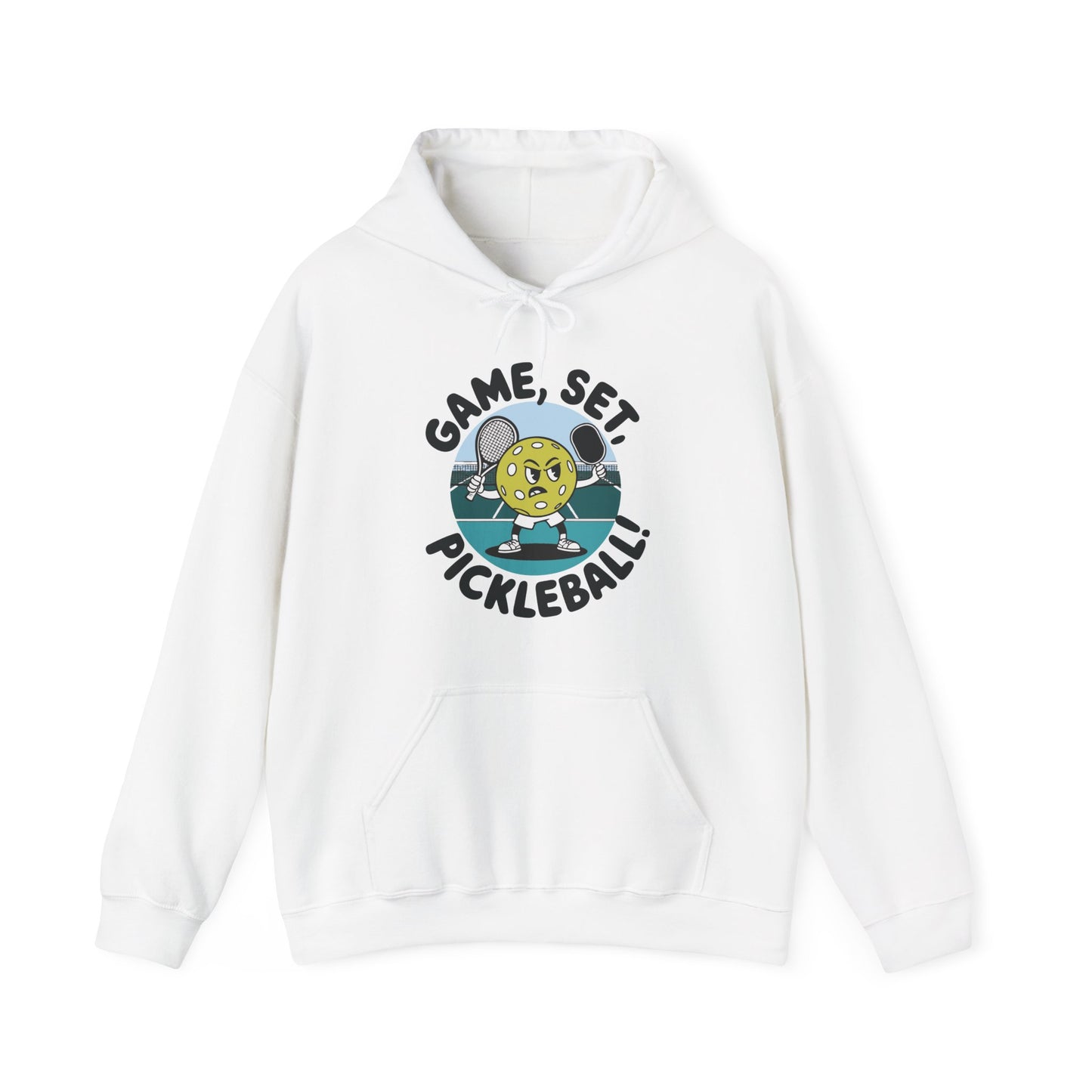 Men's Comfy Pickleball Hoodie - Game, Set, Pickleball White