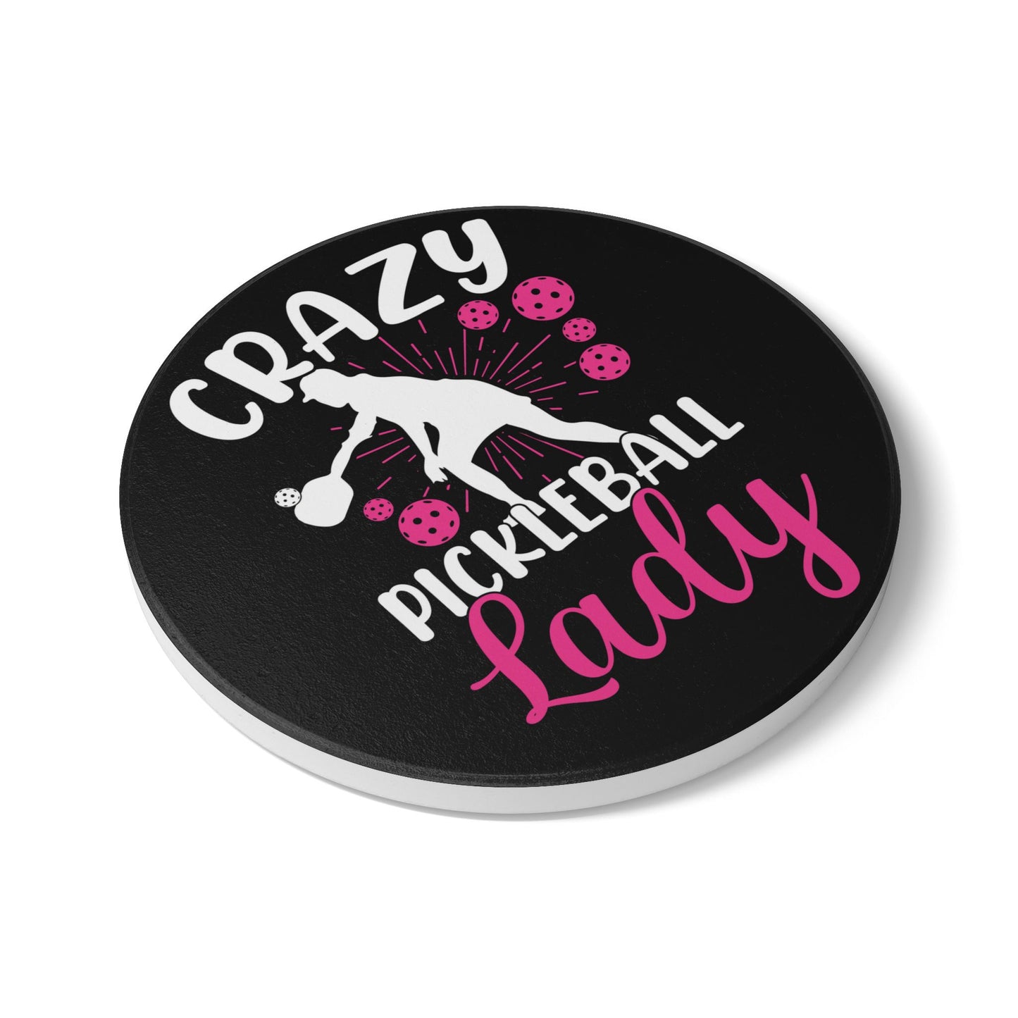 Pickleball Quirky Ceramic Coaster - Crazy Pickleball Lady