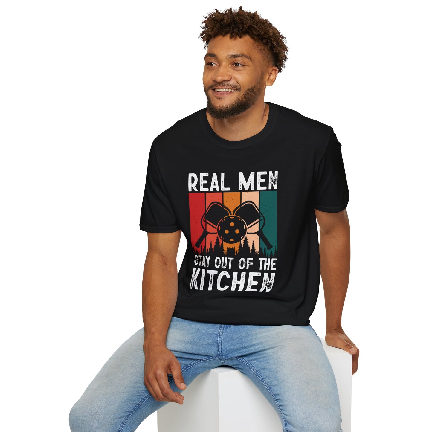Men's Pickleball T-shirt - Real Men Stay Out of the Kitchen Retro