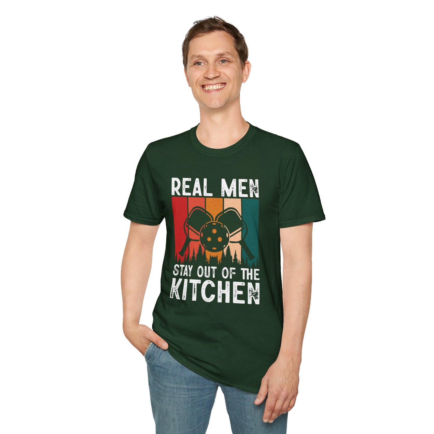 Men's Pickleball T-shirt - Real Men Stay Out of the Kitchen Retro