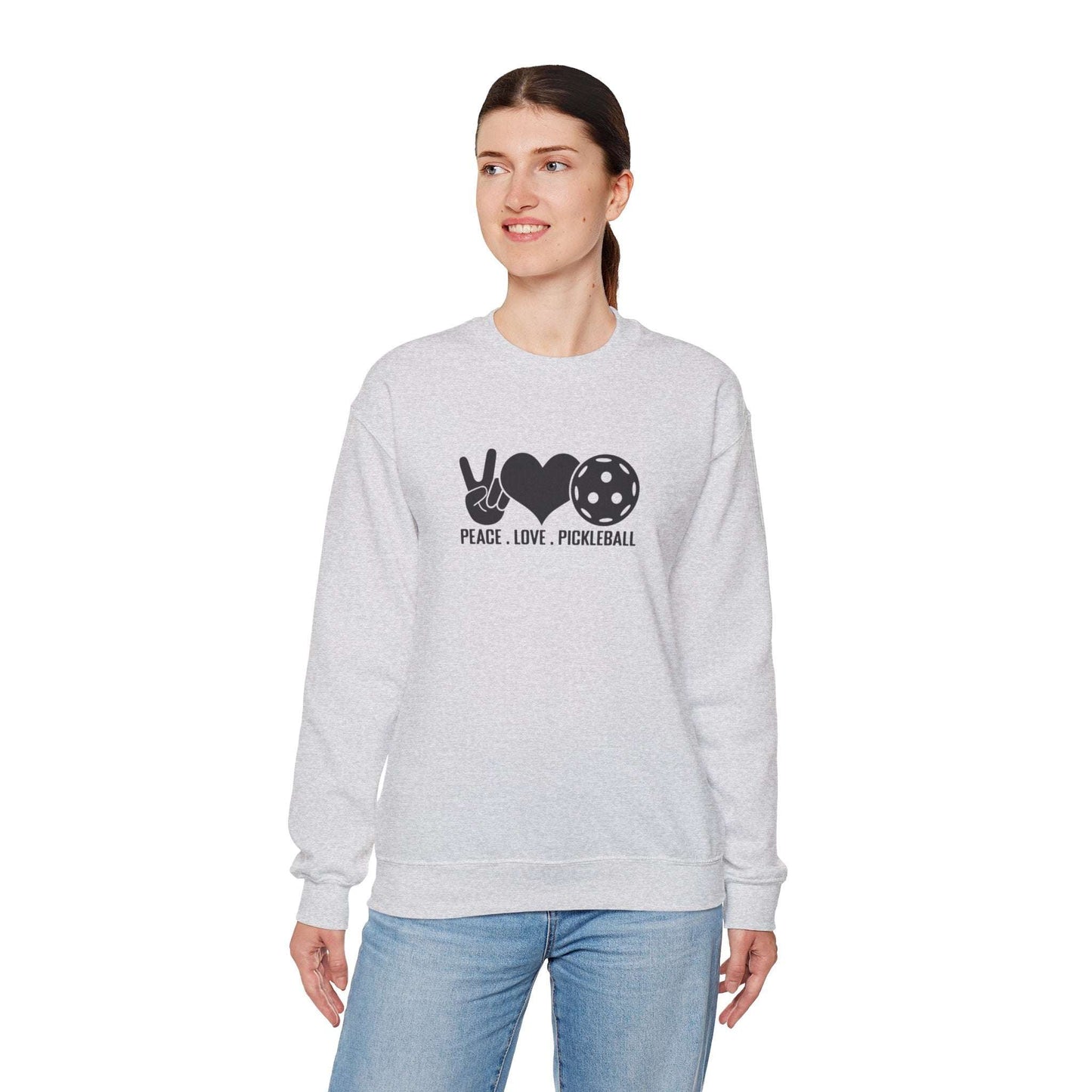 Women's Comfy Pickleball Sweatshirt - Peace, Love, Pickleball