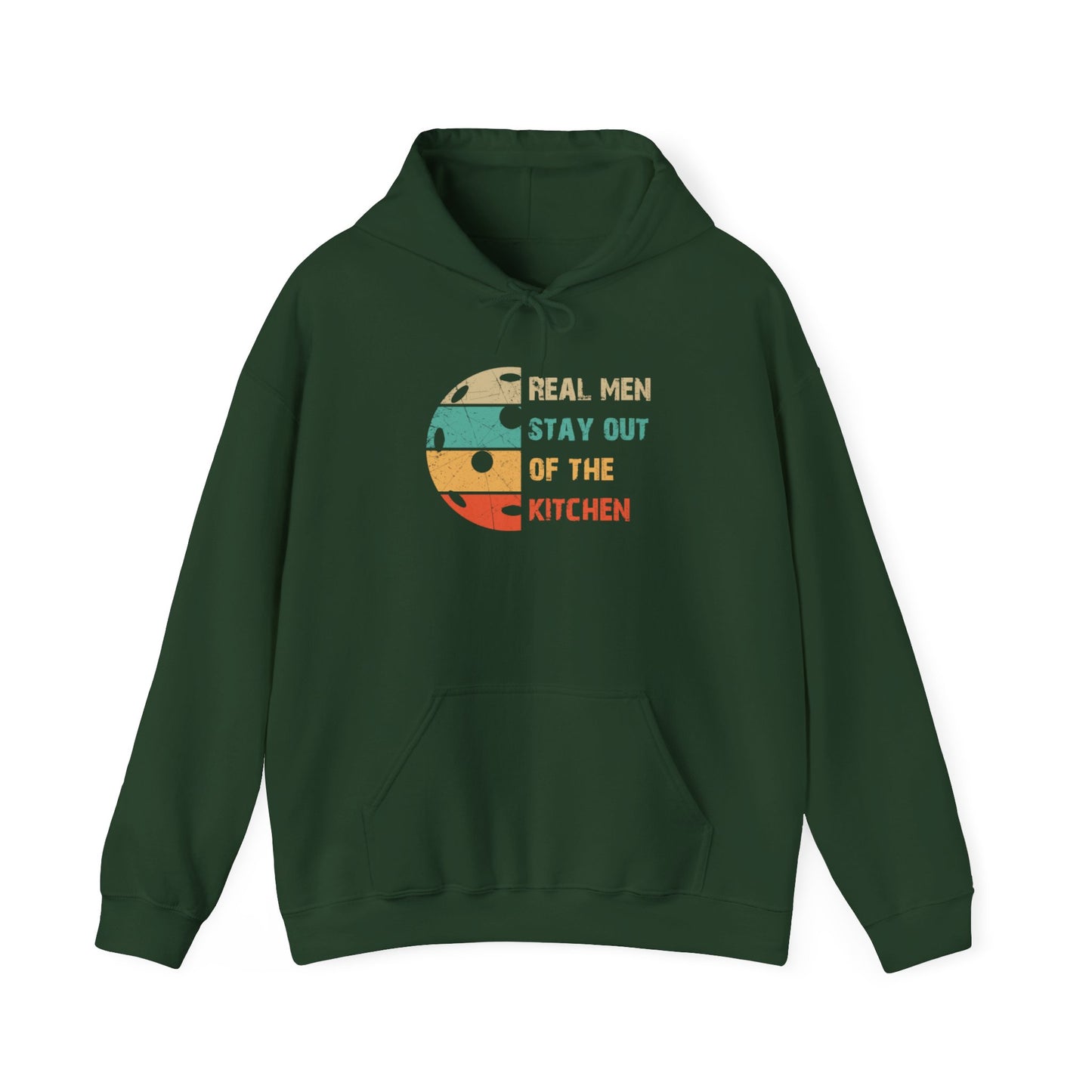 Men's Funny Pickleball Hoodie - Real Men Stay Out of the Kitchen Retro Green