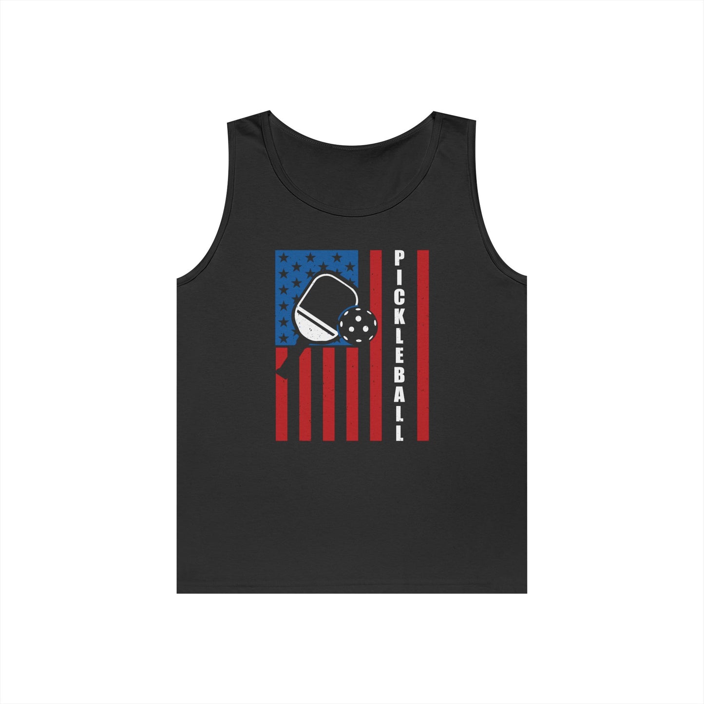 Men's Vibrant Pickleball Tank Top - Pickleball with American Flag Black
