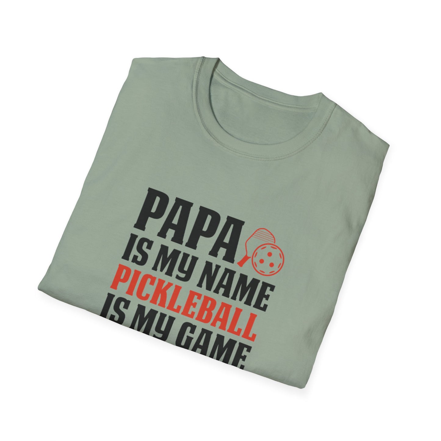 Men's Comfy Pickleball T-shirt - PAPA IS MY NAME PICKLEBALL IS MY GAME