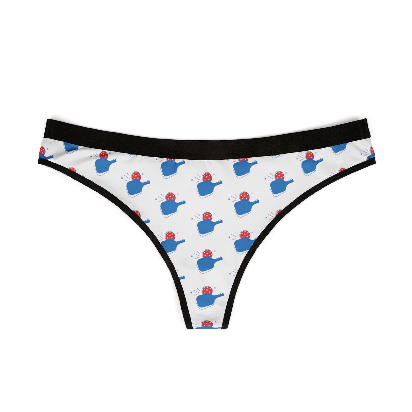 Women's Durable Pickleball Thong - Paddle and Ball White