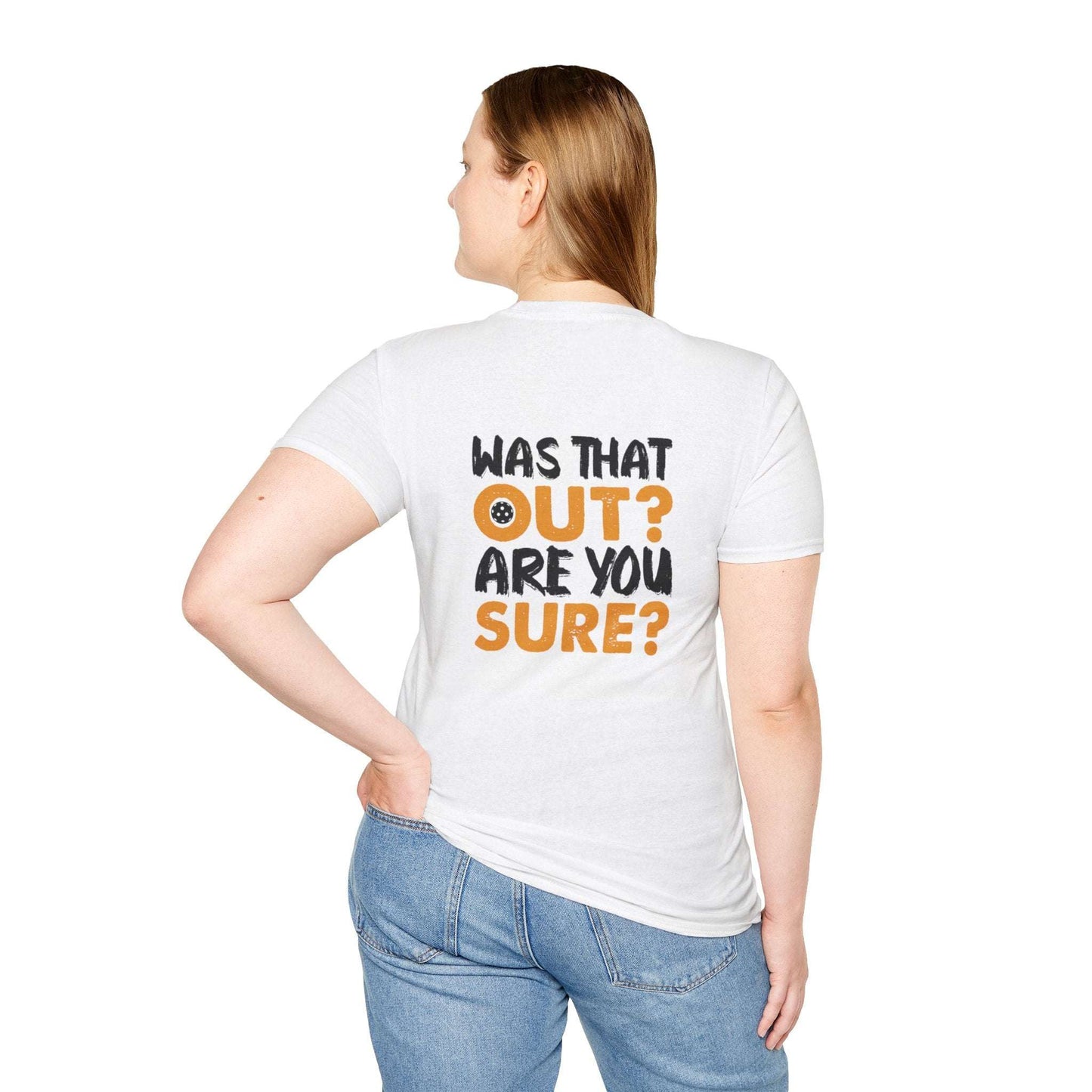 Women's Eye-Catching Pickleball T-shirt - Was That Out Are You Sure?