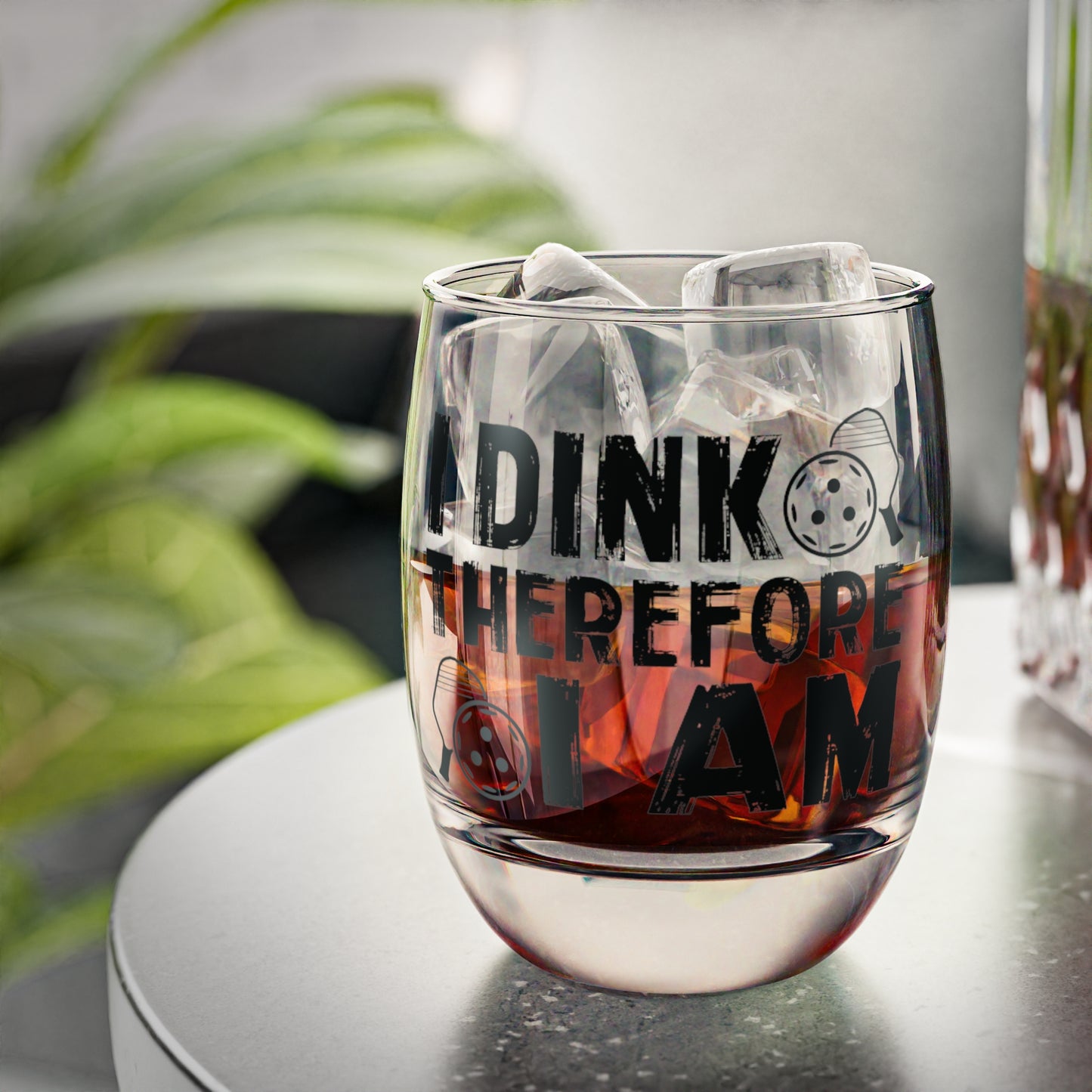 Pickleball Eye-Catching Whiskey Glass - I Dink Therefore I Am