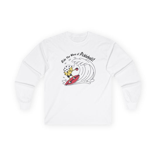 Men's Fun Pickleball Long Sleeves top - Ride the Wave of Pickleball White