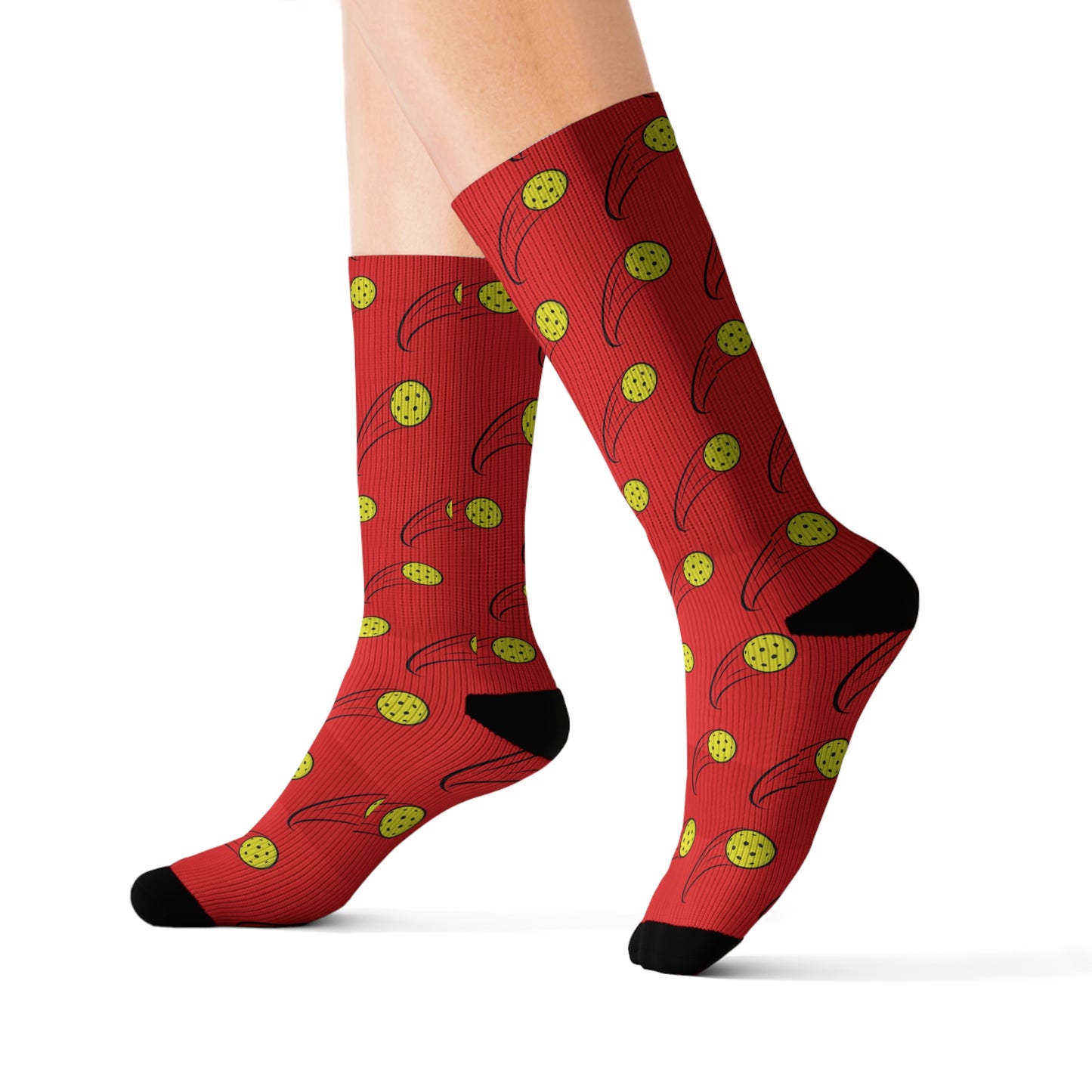 Pickleball Fun Socks - Yellow Pickleball Balls Red