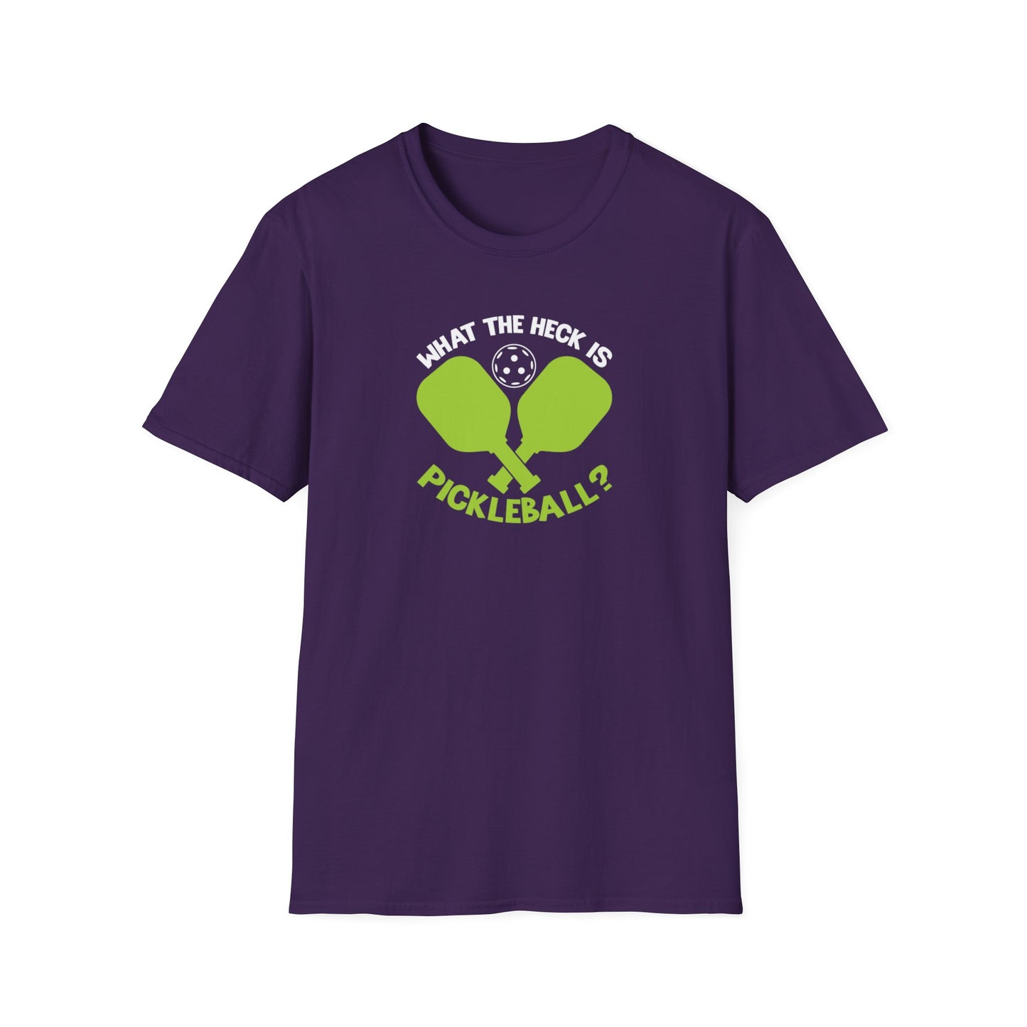 Men's Funny Pickleball T-shirt - What the Heck Is Pickleball? Purple