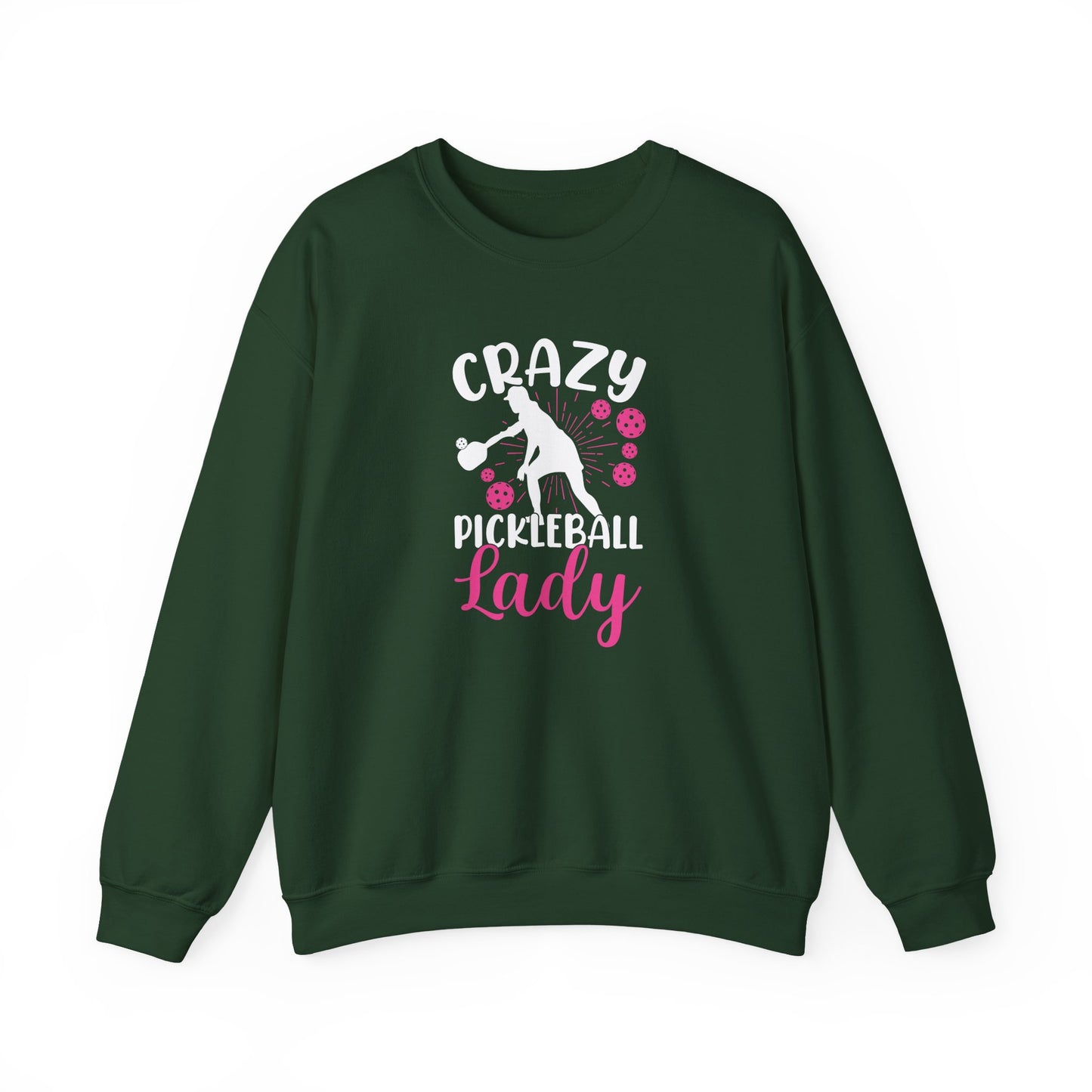 Women's Durable Pickleball Sweatshirt - Crazy Pickleball Lady Green