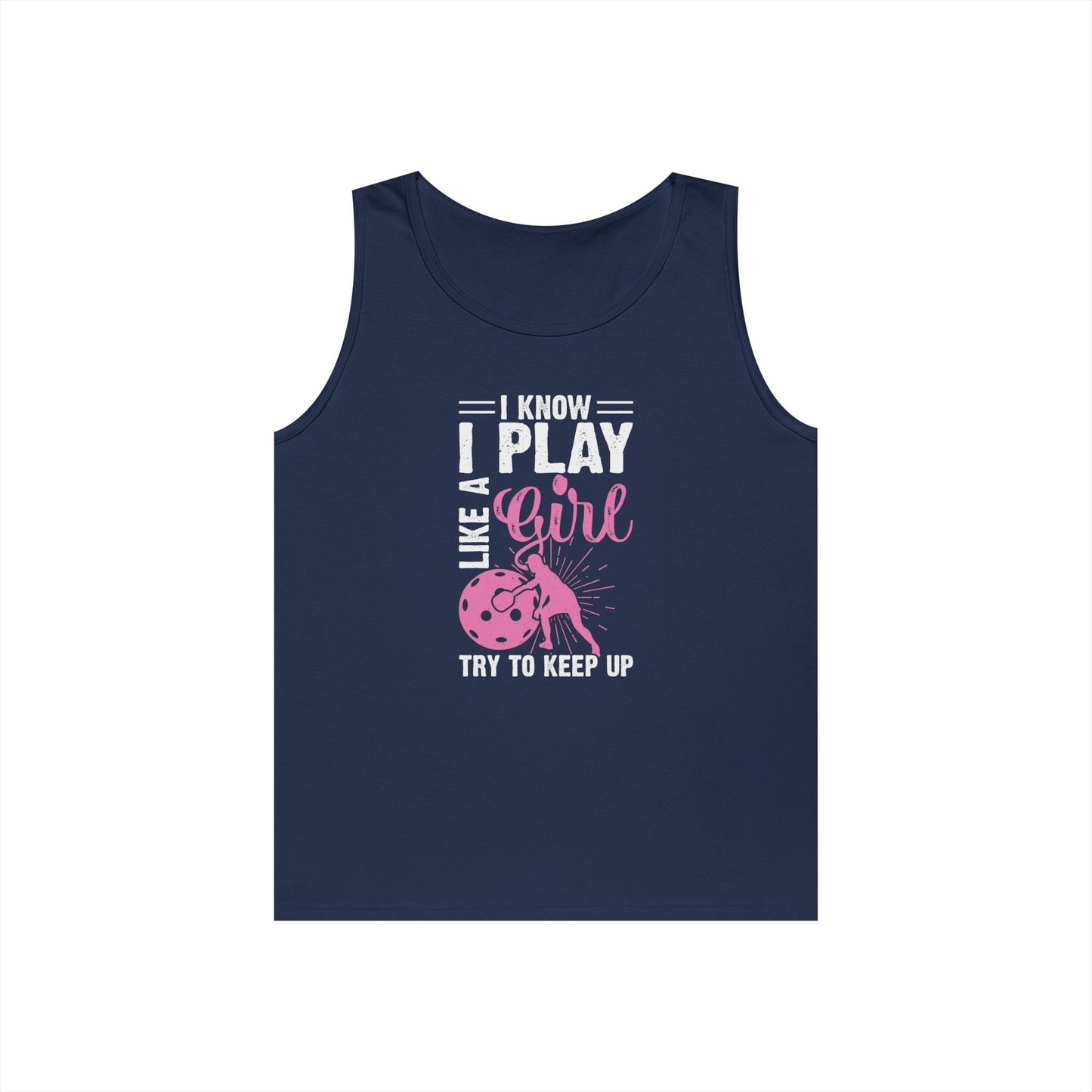 Women's Pickleball Tank Top - I Play Like a Girl Try to Keep Up Navy