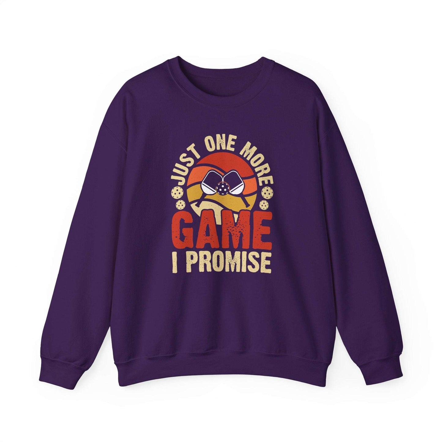 Men's Unique Pickleball Sweatshirt - Just One More Game I Promise Purple