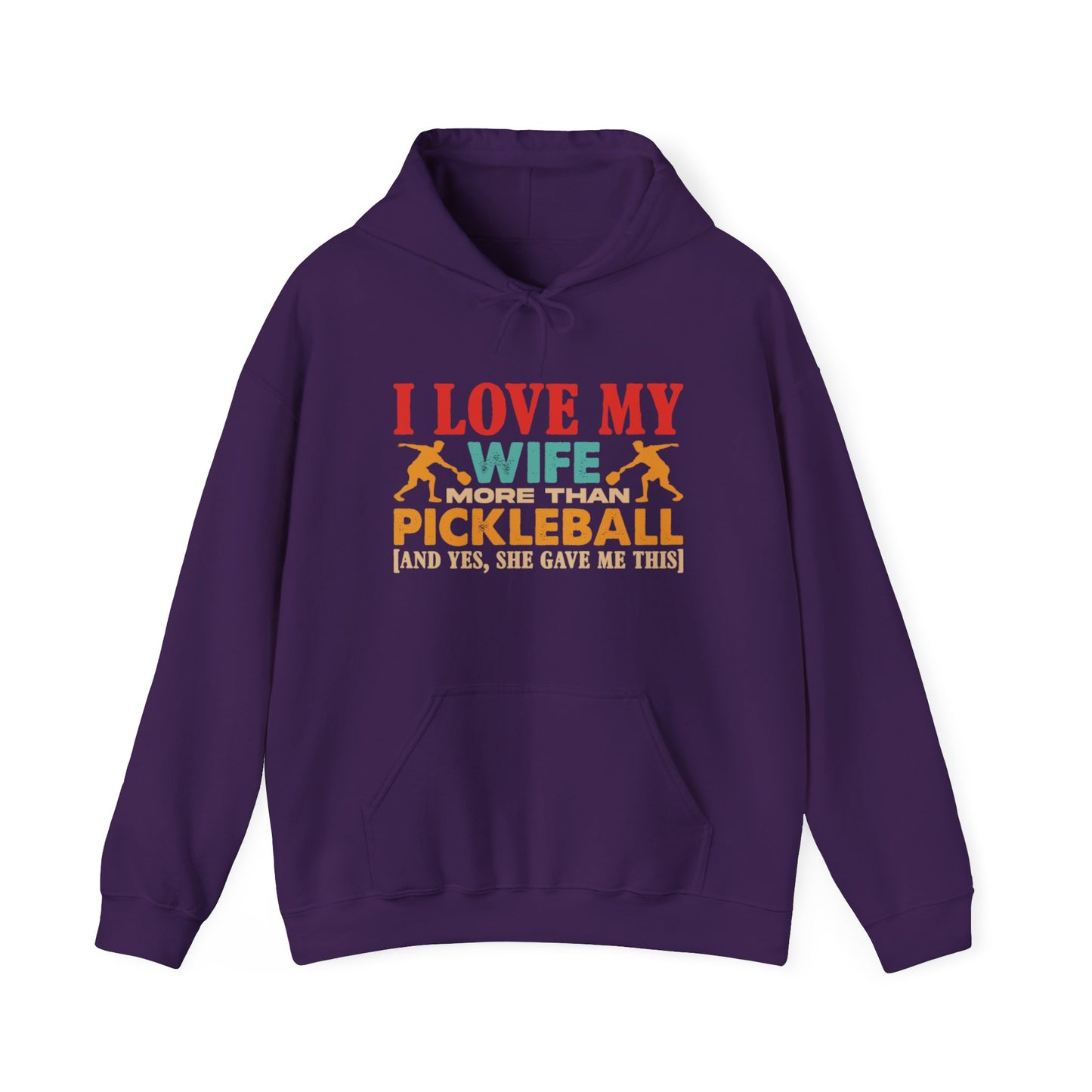 Men's Funny Pickleball Hoodie - I Love My Wife More Than Pickleball Purple