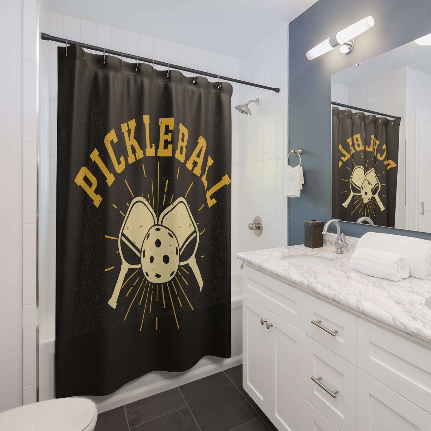 Pickleball Durable Shower Curtain - Pickleball Retro