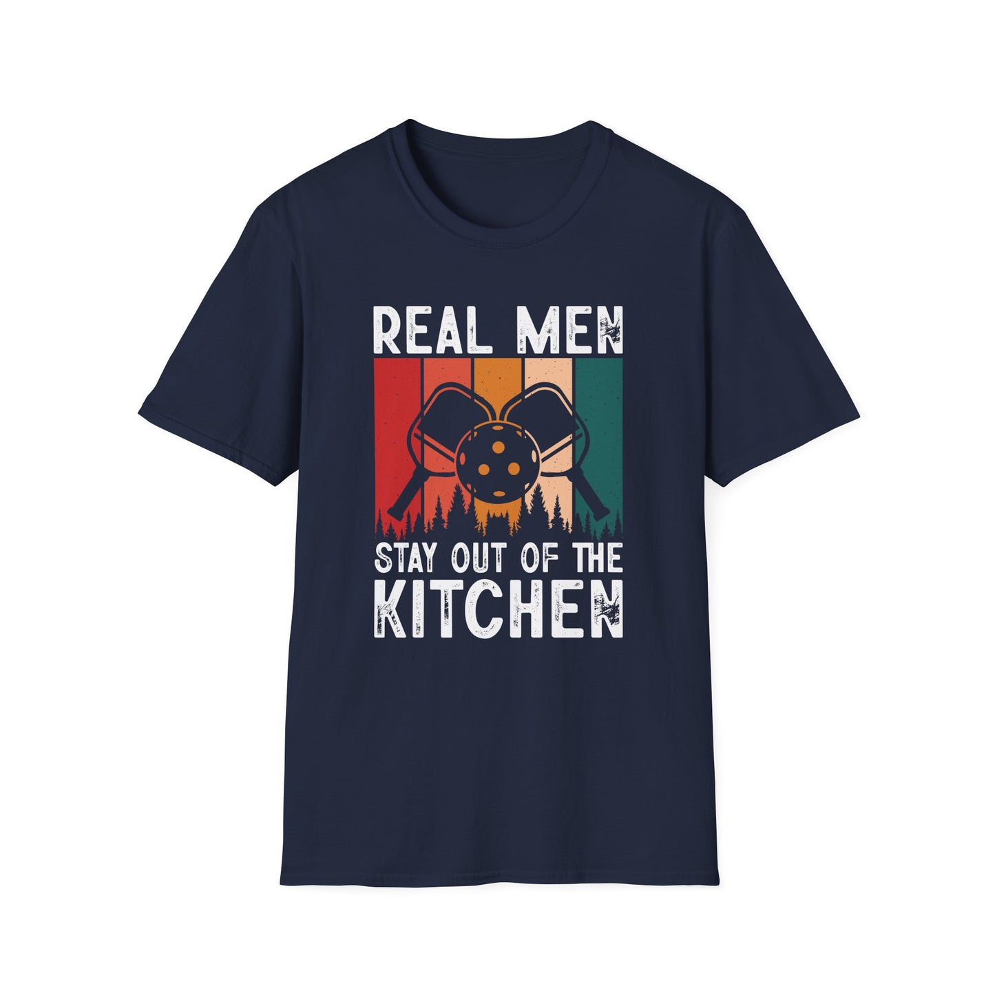 Men's Pickleball T-shirt - Real Men Stay Out of the Kitchen Retro Navy