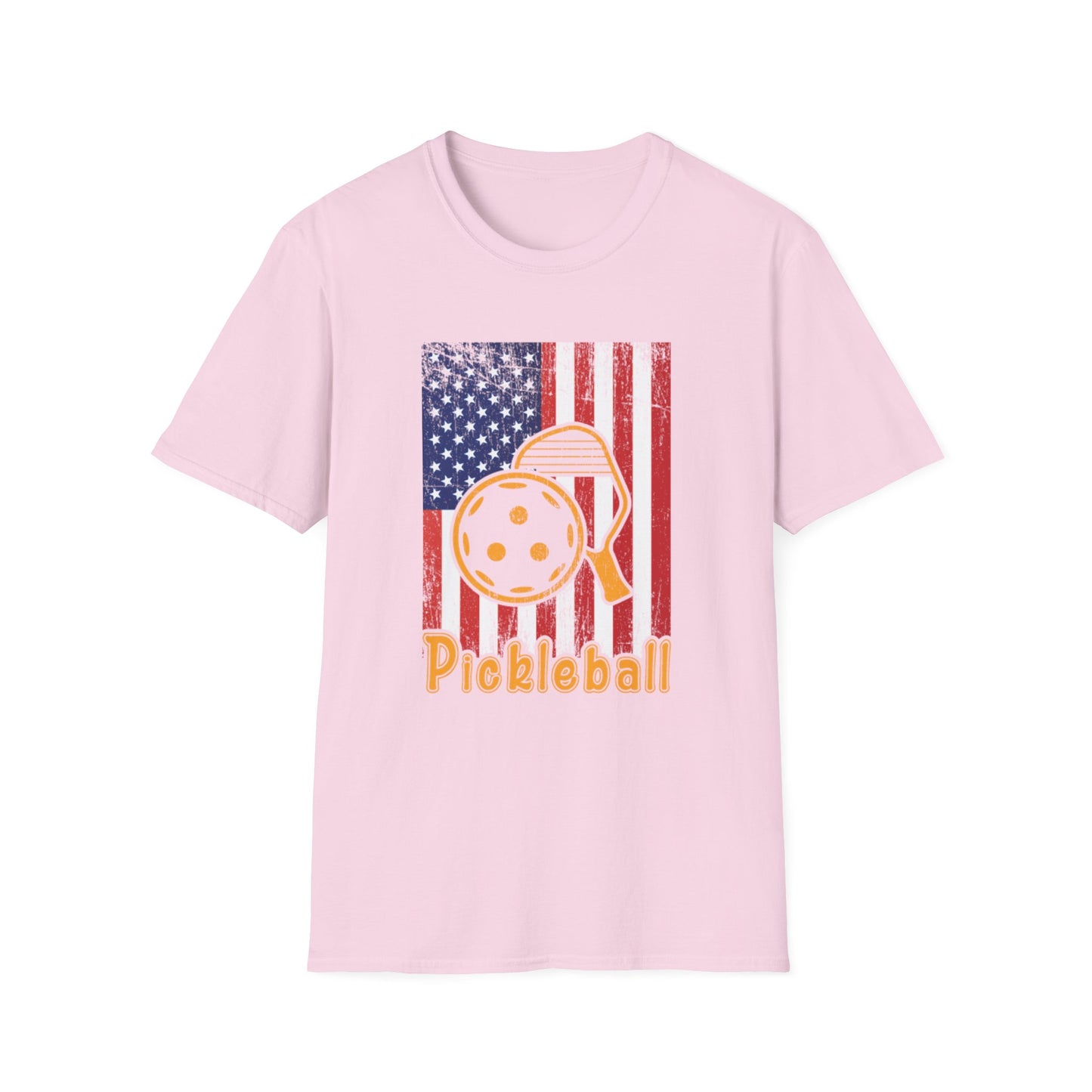 Women's Vibrant Pickleball T-shirt - Pickleball with American Flag