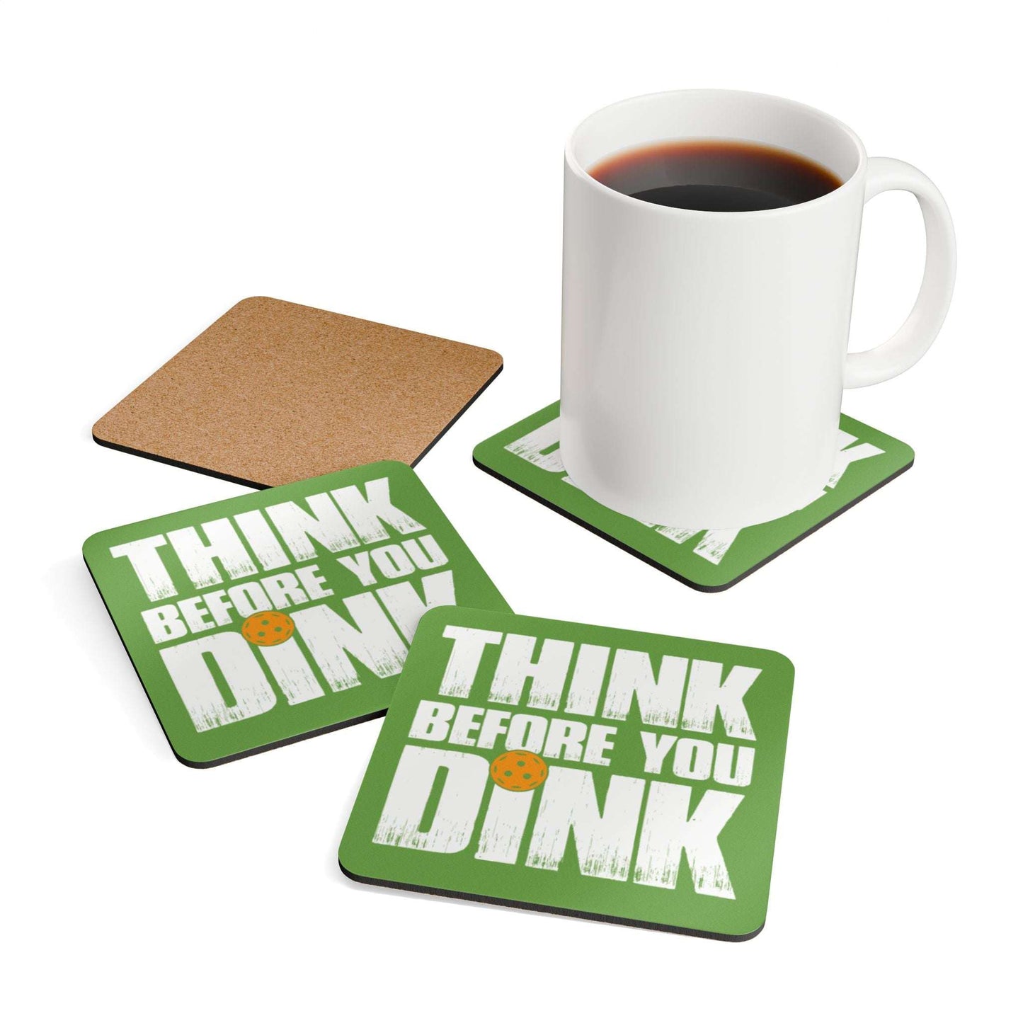 Funny Pickleball Cork Coaster Set of 4 - Think Before you Dink
