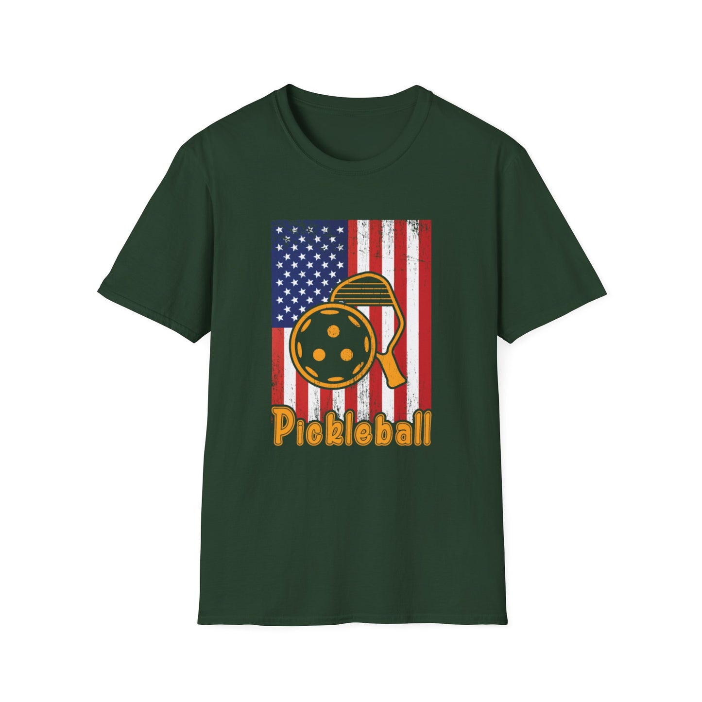Women's Vibrant Pickleball T-shirt - Pickleball with American Flag Green