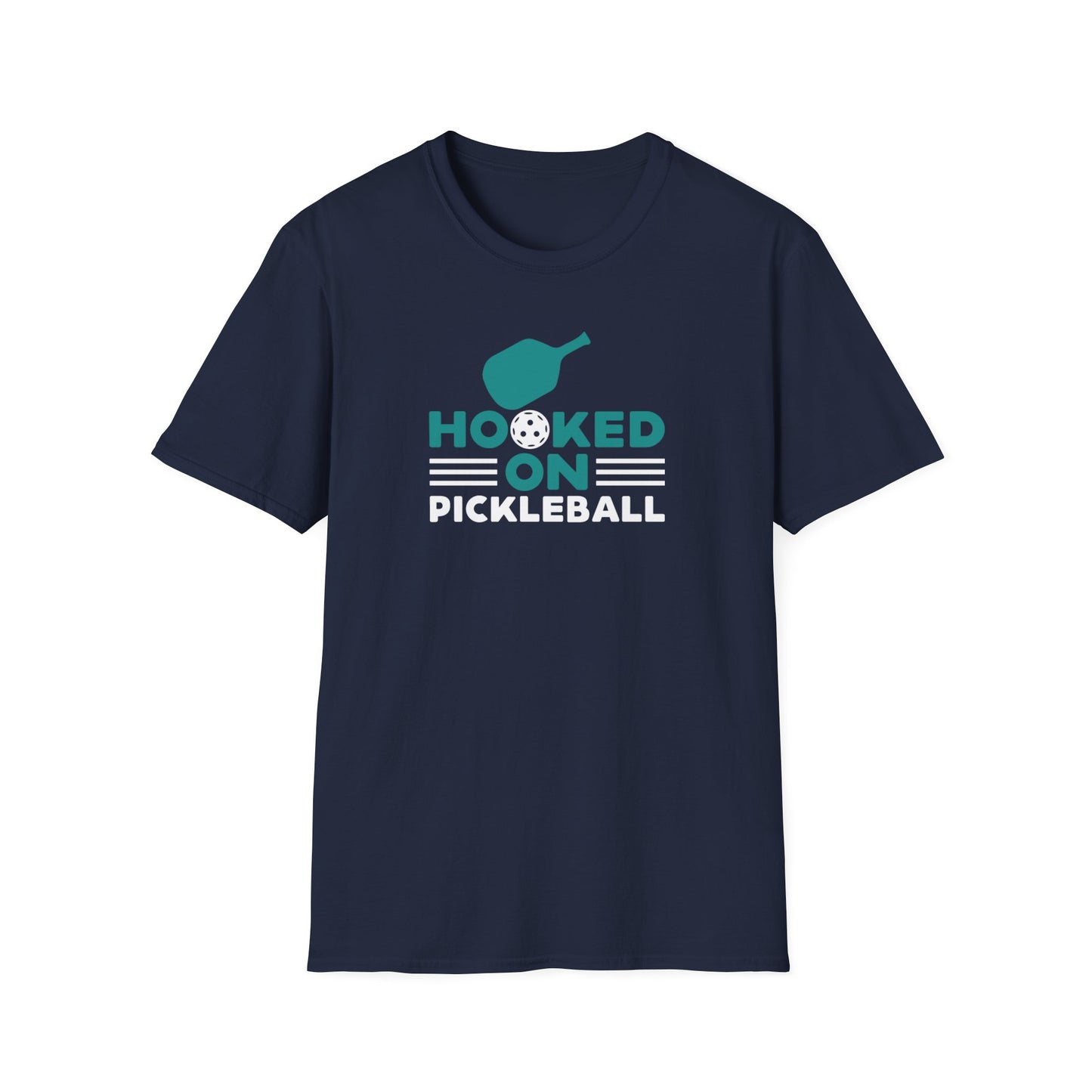 Men's Comfy Pickleball T-shirt - Hooked on Pickleball Navy