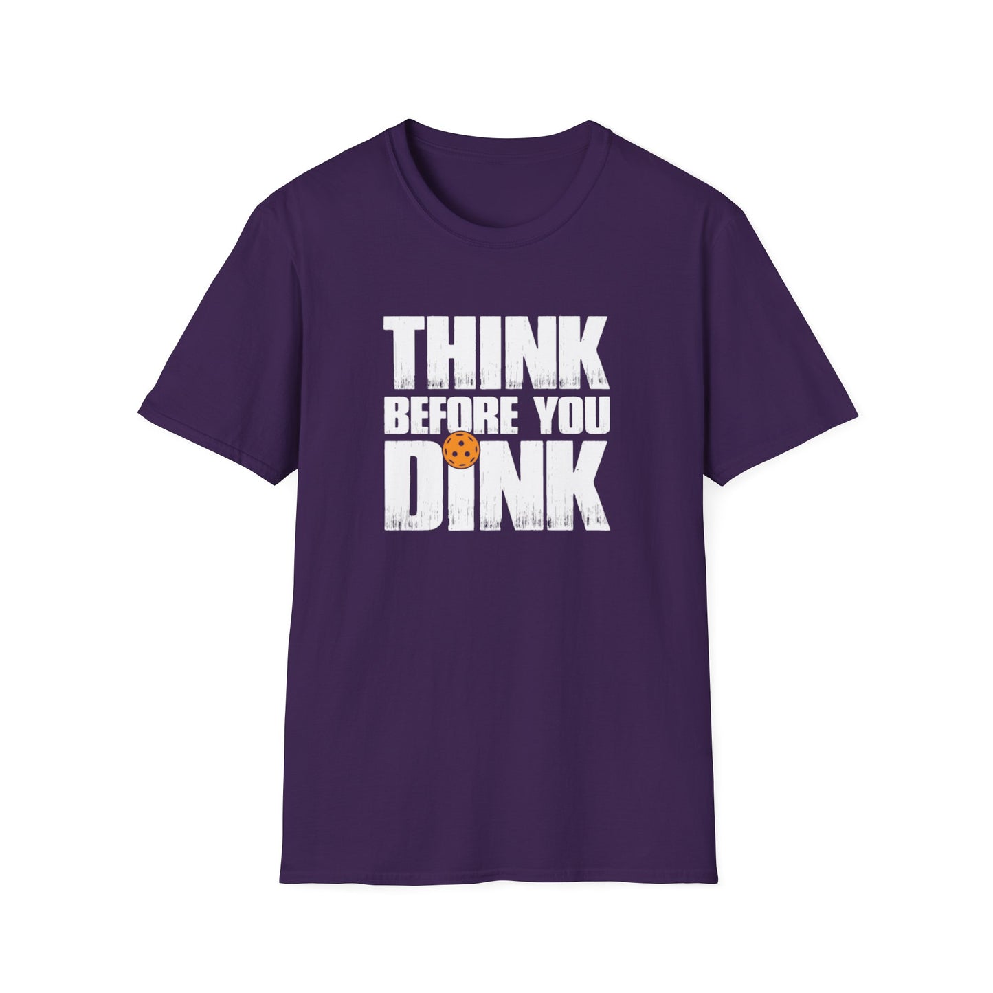 Men's Soft Pickleball T-shirt - Think Before You Dink Purple
