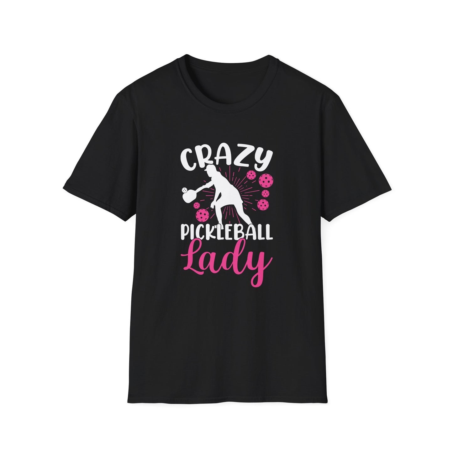 Women's Colorful Pickleball T-shirt - Crazy pickleball lady Black