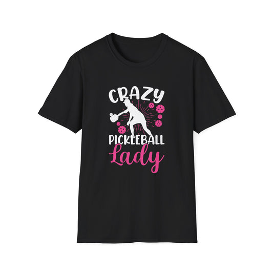 Women's Colorful Pickleball T-shirt - Crazy pickleball lady Black