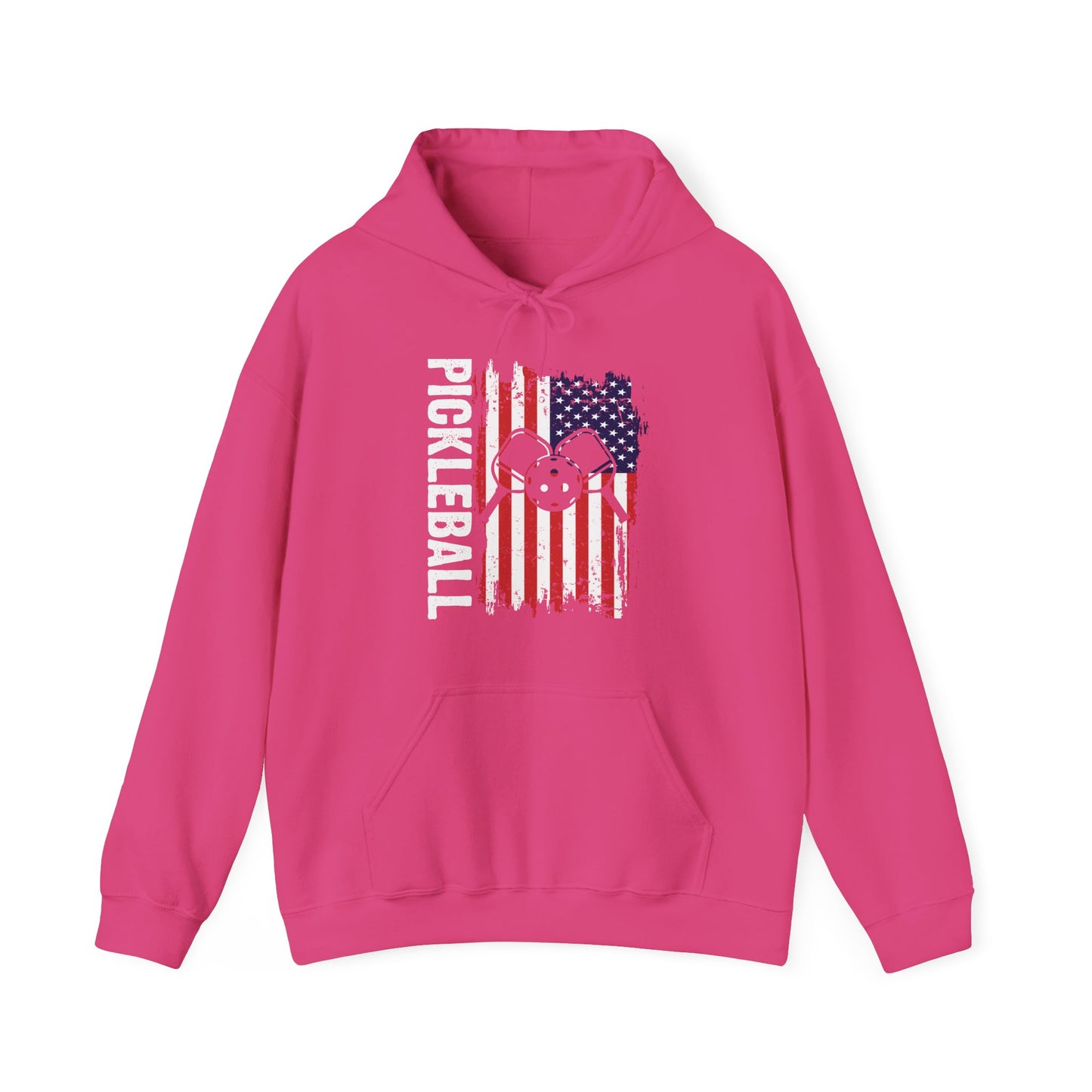 Men's Comfy Pickleball Hoodie - Pickleball with American Flag Pink