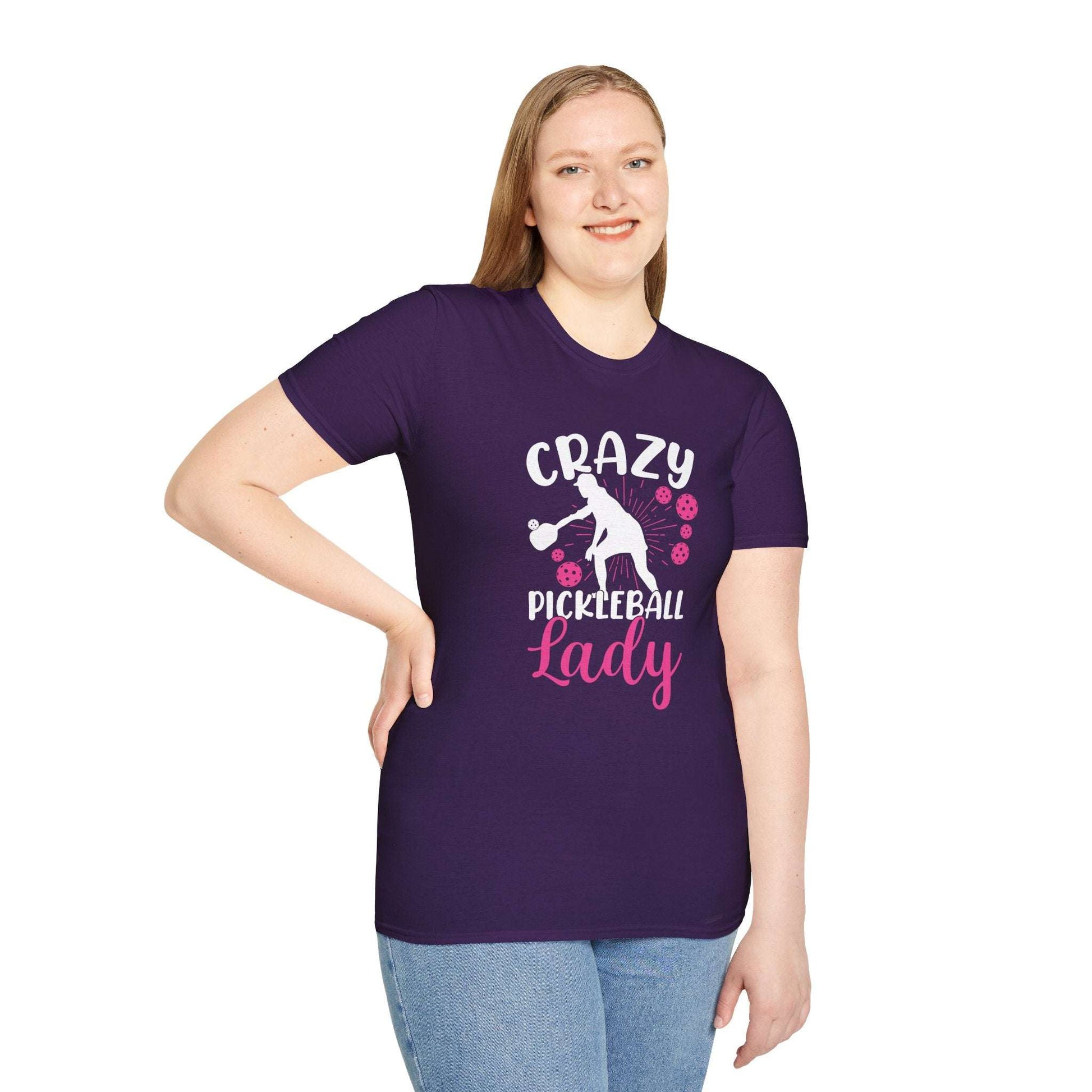 Women's Colorful Pickleball T-shirt - Crazy pickleball lady