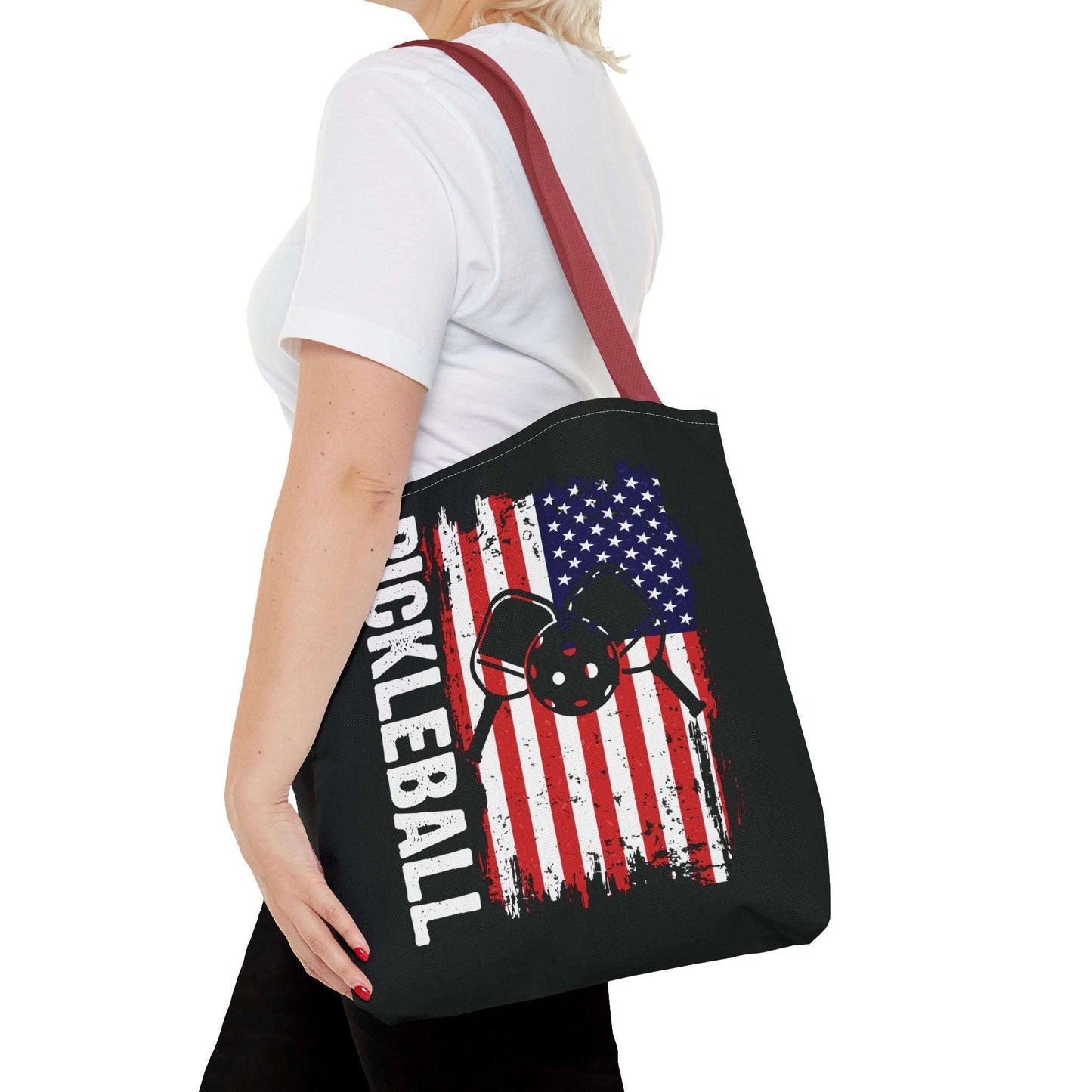 Pickleball Durable Tote Bag - Pickleball with American Flag