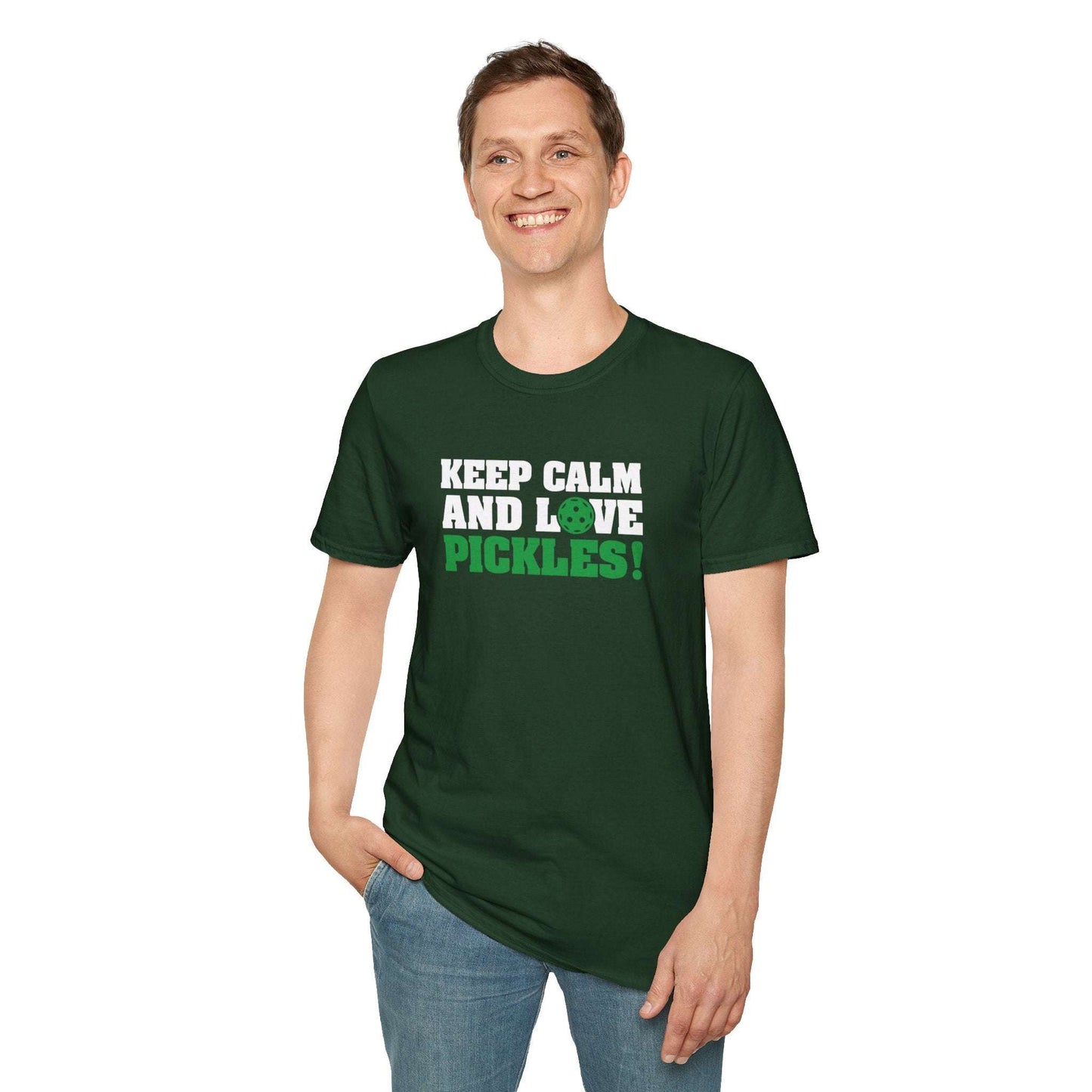 Men's Funny Pickleball T-shirt - Keep Calm and Love Pickles