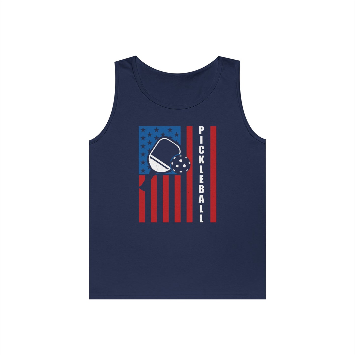 Men's Vibrant Pickleball Tank Top - Pickleball with American Flag Navy