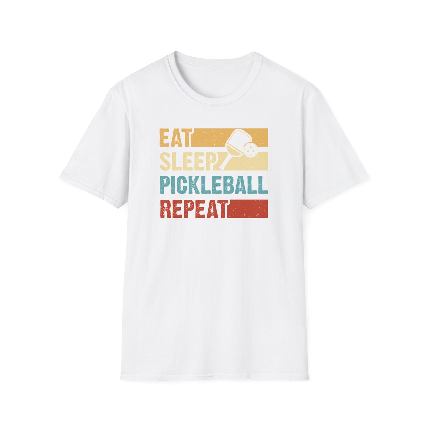 Women's Funny Pickleball T-Shirt - Eat Sleep Pickleball Repeat Retro White