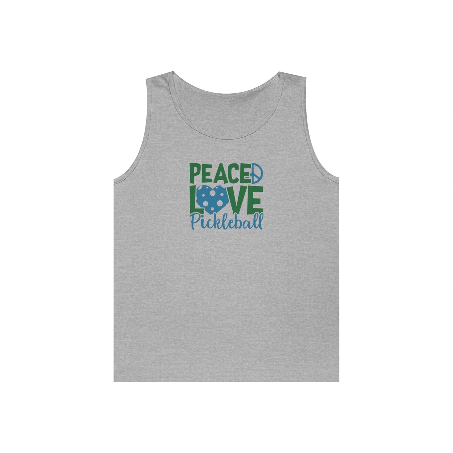 Women's Unique Pickleball Tank Top - Peace, Love, Pickleball Gray