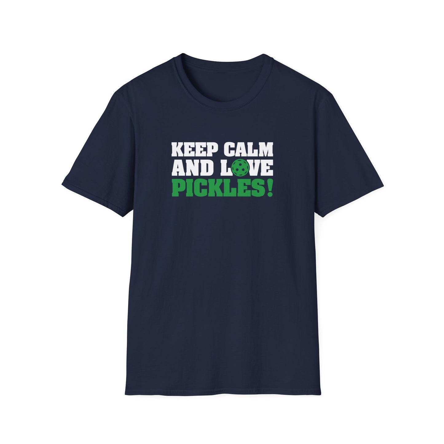 Men's Funny Pickleball T-shirt - Keep Calm and Love Pickles Navy