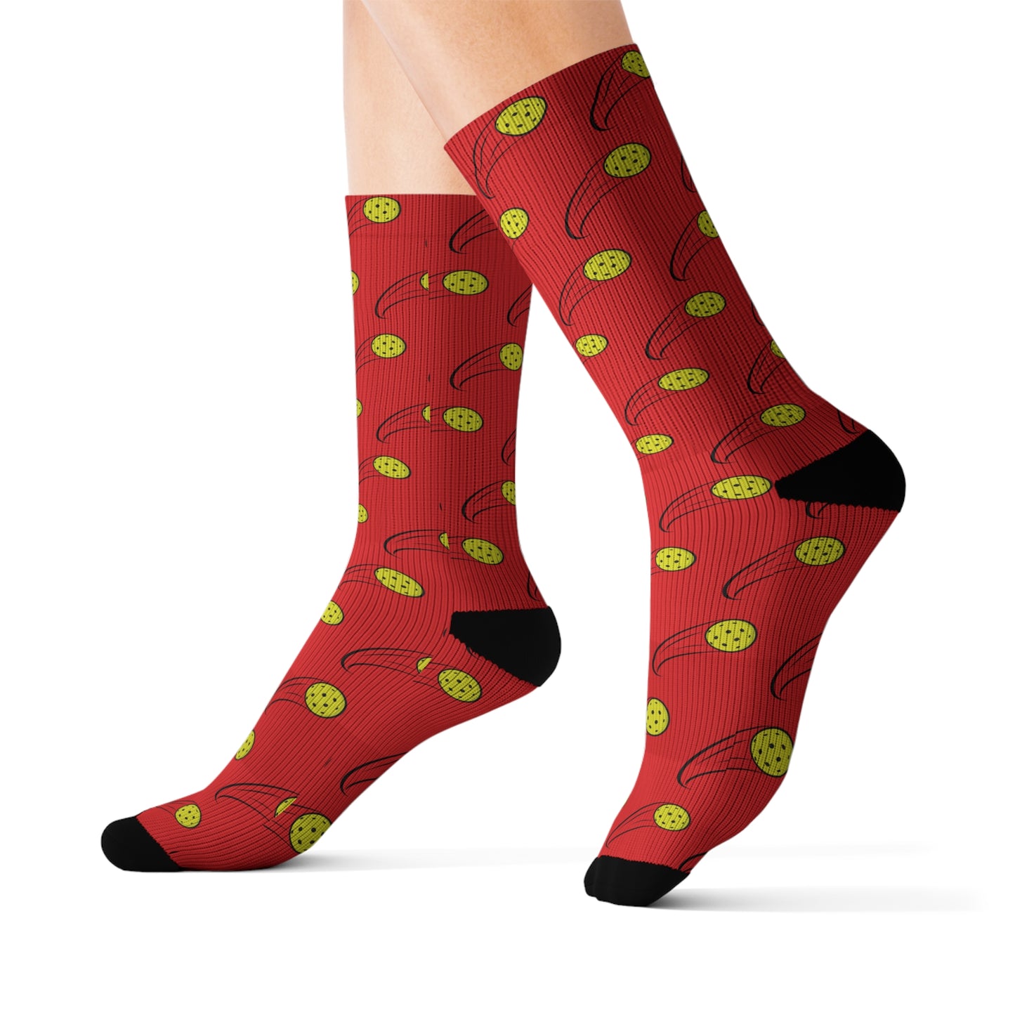 Pickleball Fun Socks - Yellow Pickleball Balls Red