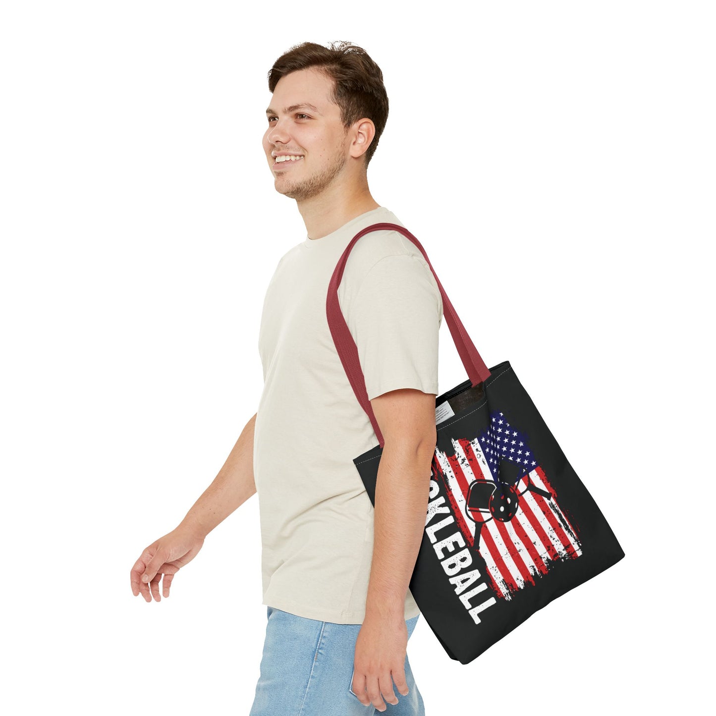 Pickleball Durable Tote Bag - Pickleball with American Flag