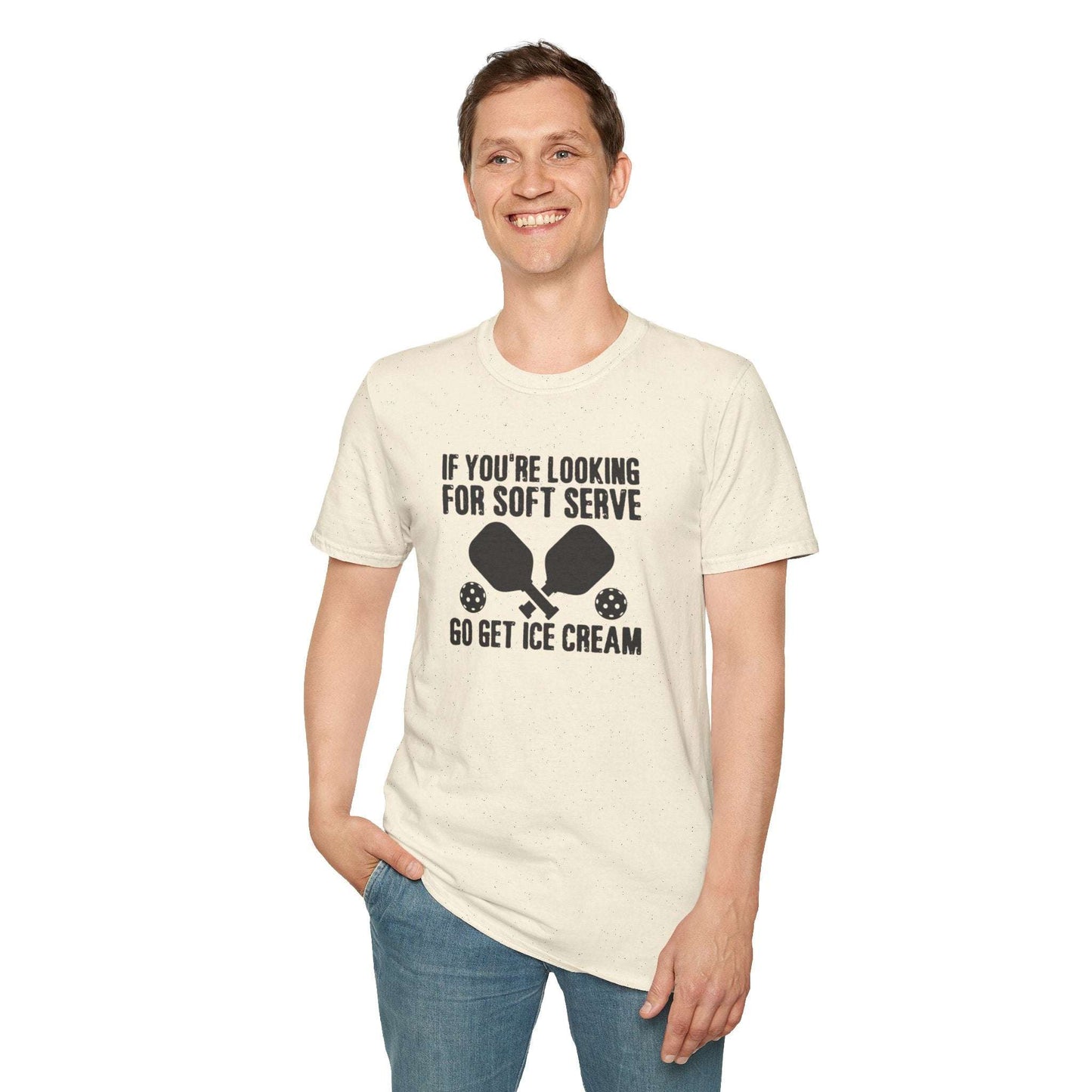 Men's Witty Pickleball T-shirt - Looking for Soft Serve? Get Ice Cream