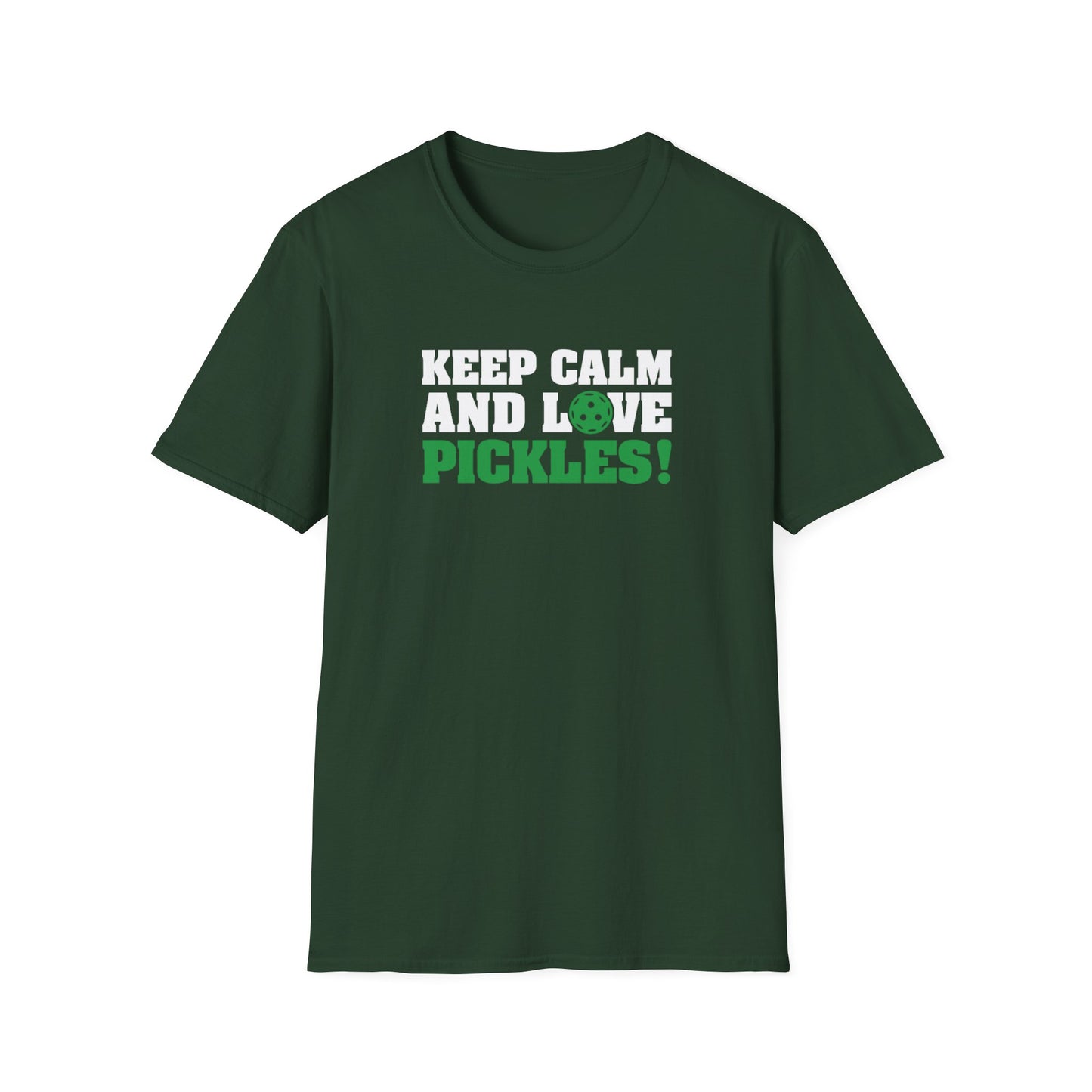 Men's Funny Pickleball T-shirt - Keep Calm and Love Pickles Green